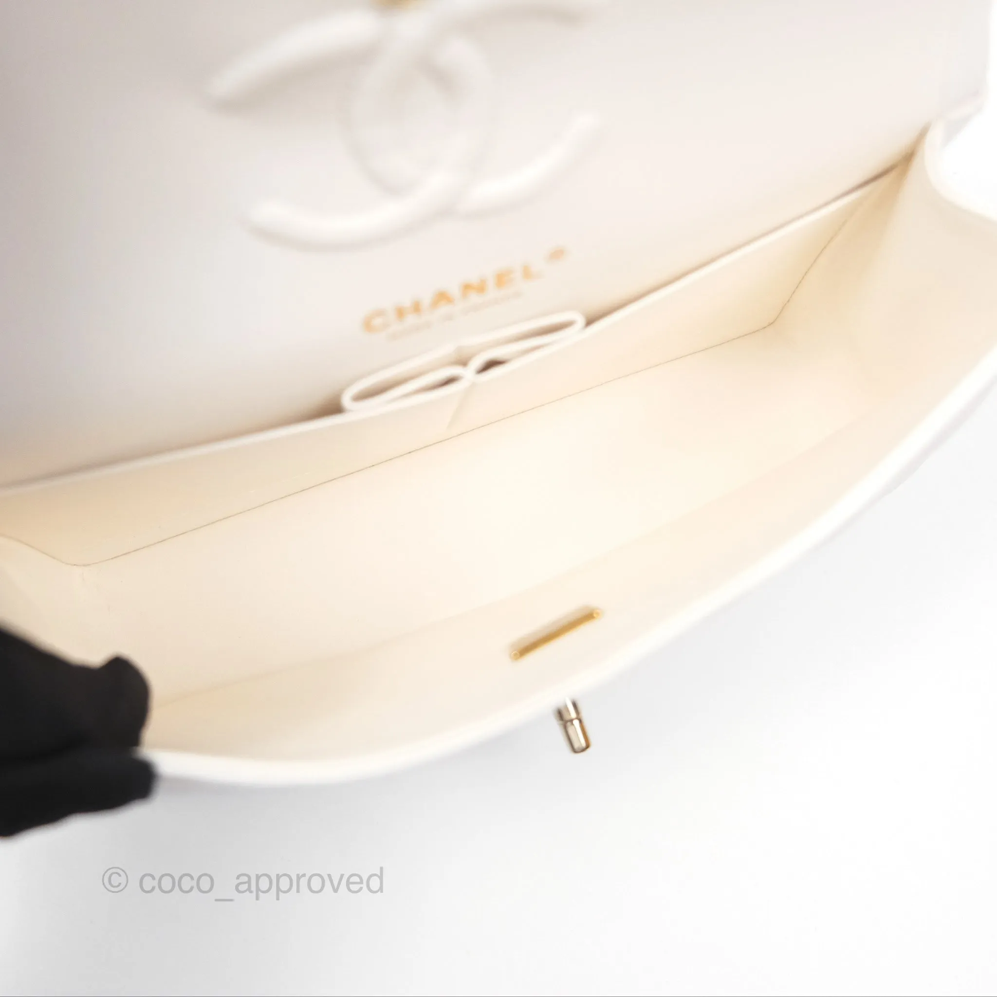 Chanel Small Classic Quilted Flap White Caviar Gold Hardware