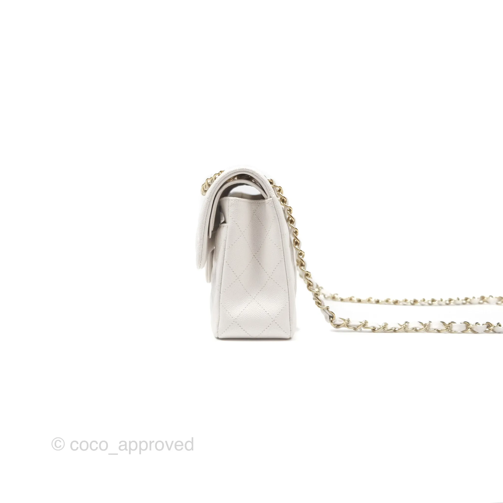 Chanel Small Classic Quilted Flap White Caviar Gold Hardware