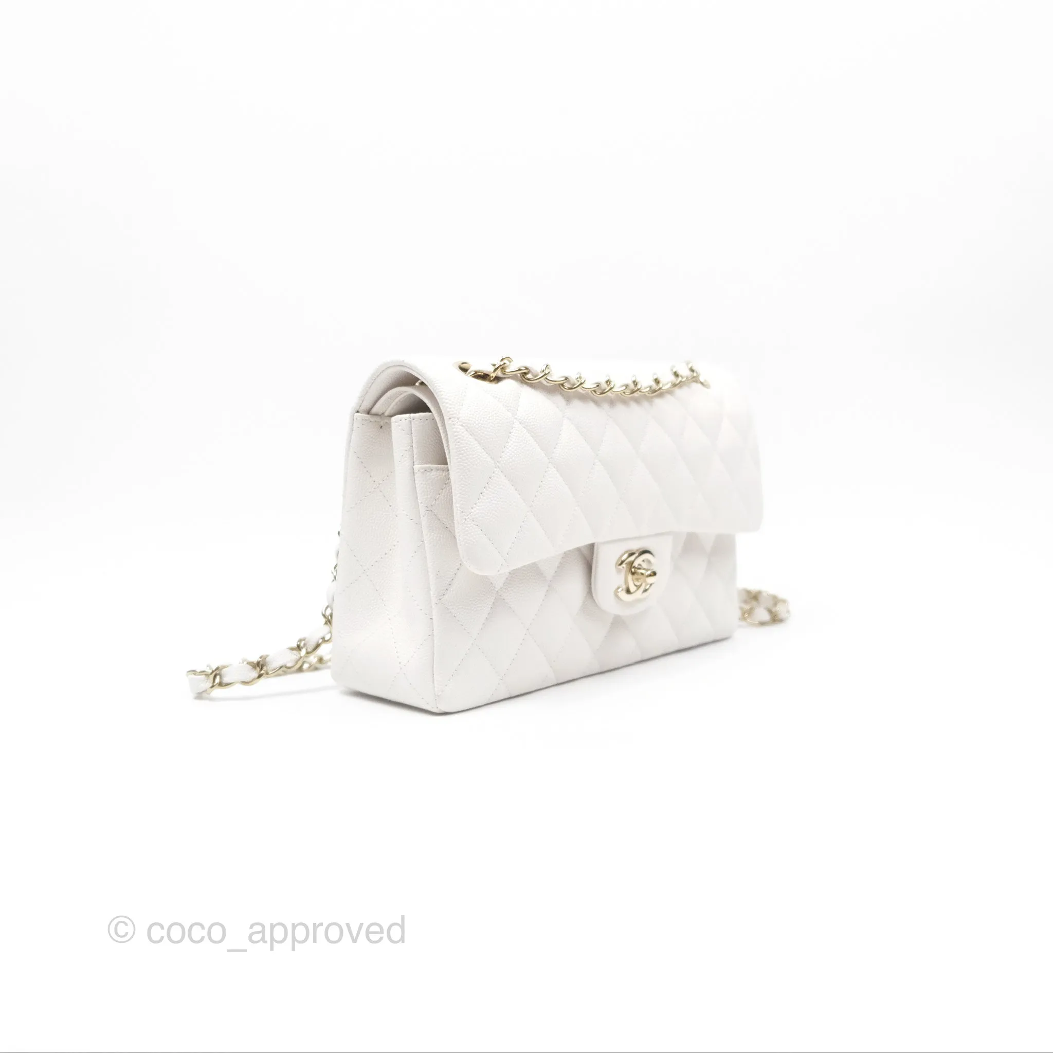 Chanel Small Classic Quilted Flap White Caviar Gold Hardware