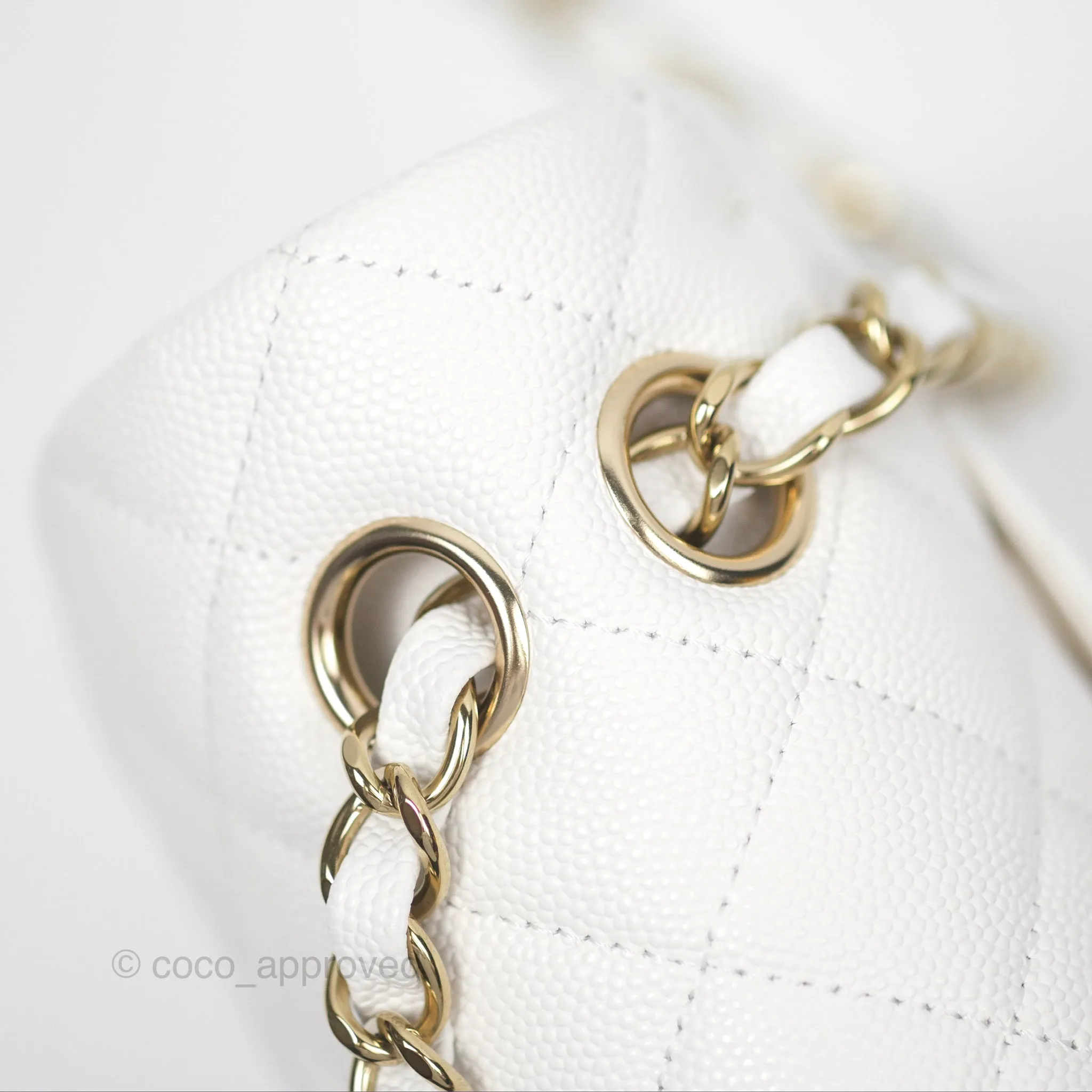 Chanel Small Classic Quilted Flap White Caviar Gold Hardware