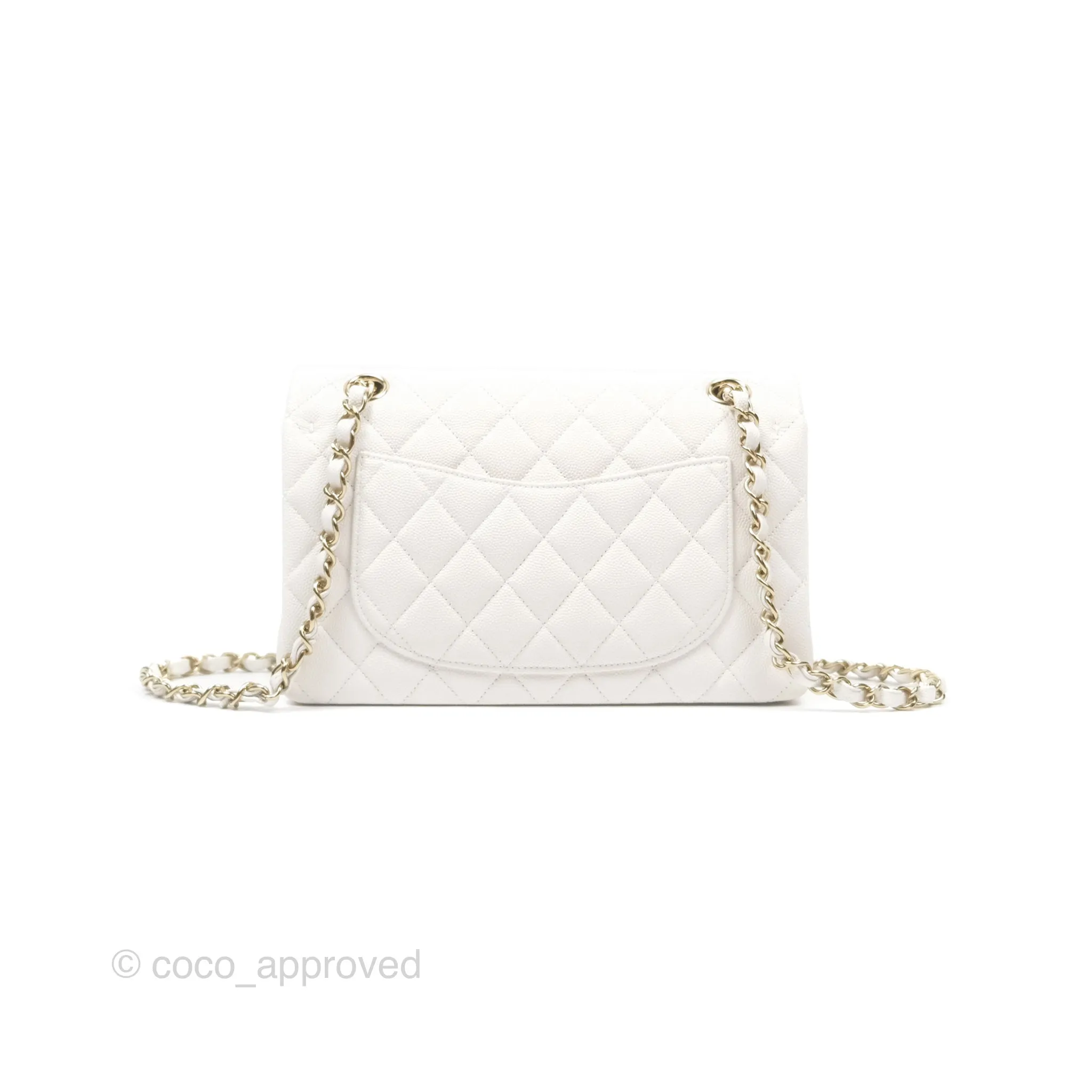 Chanel Small Classic Quilted Flap White Caviar Gold Hardware