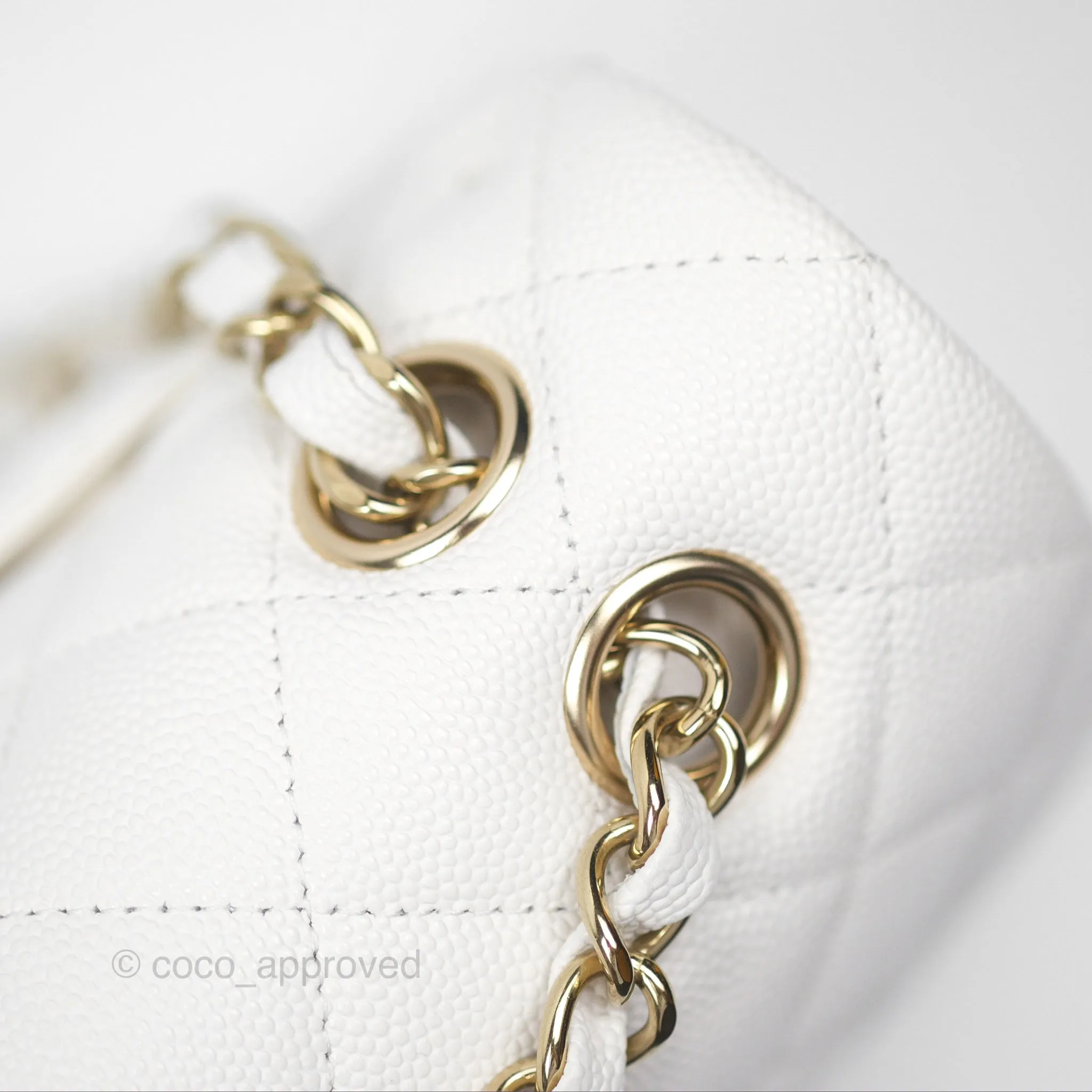 Chanel Small Classic Quilted Flap White Caviar Gold Hardware
