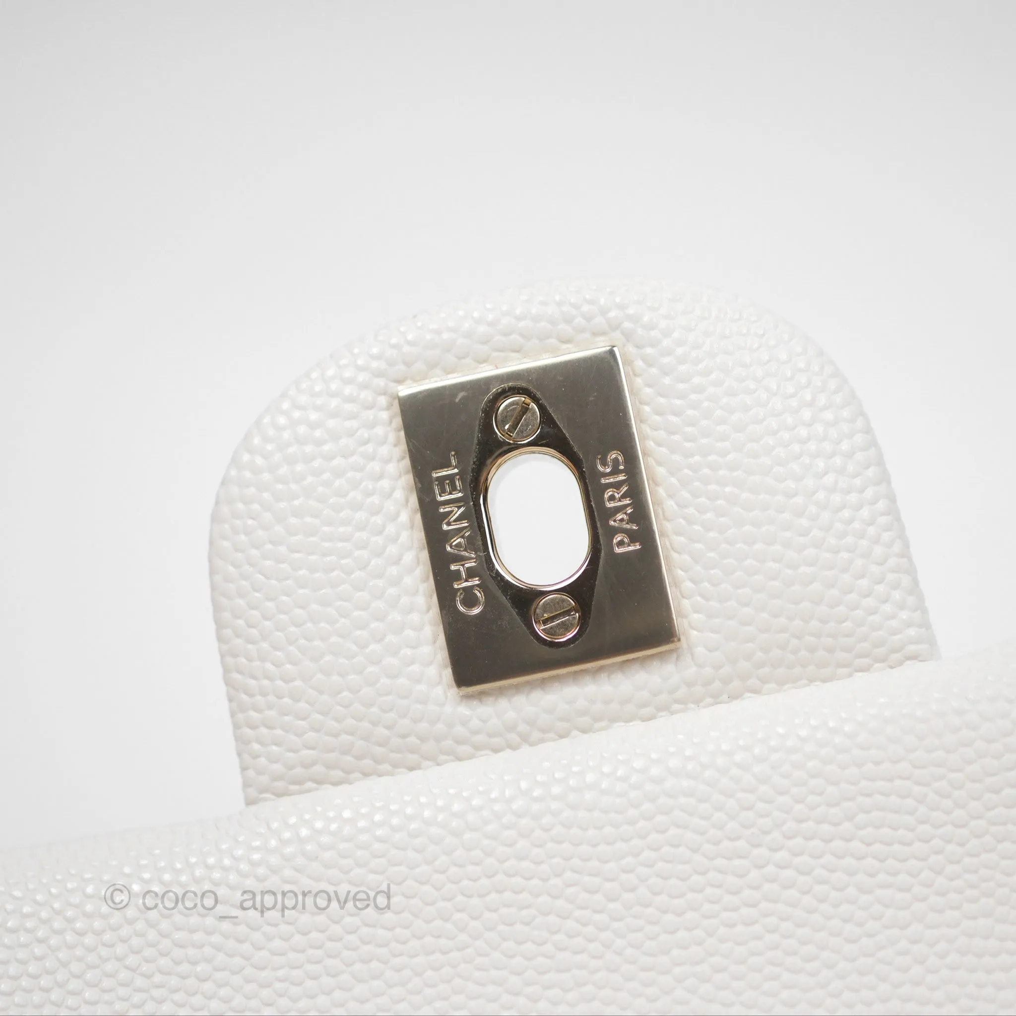 Chanel Small Classic Quilted Flap White Caviar Gold Hardware