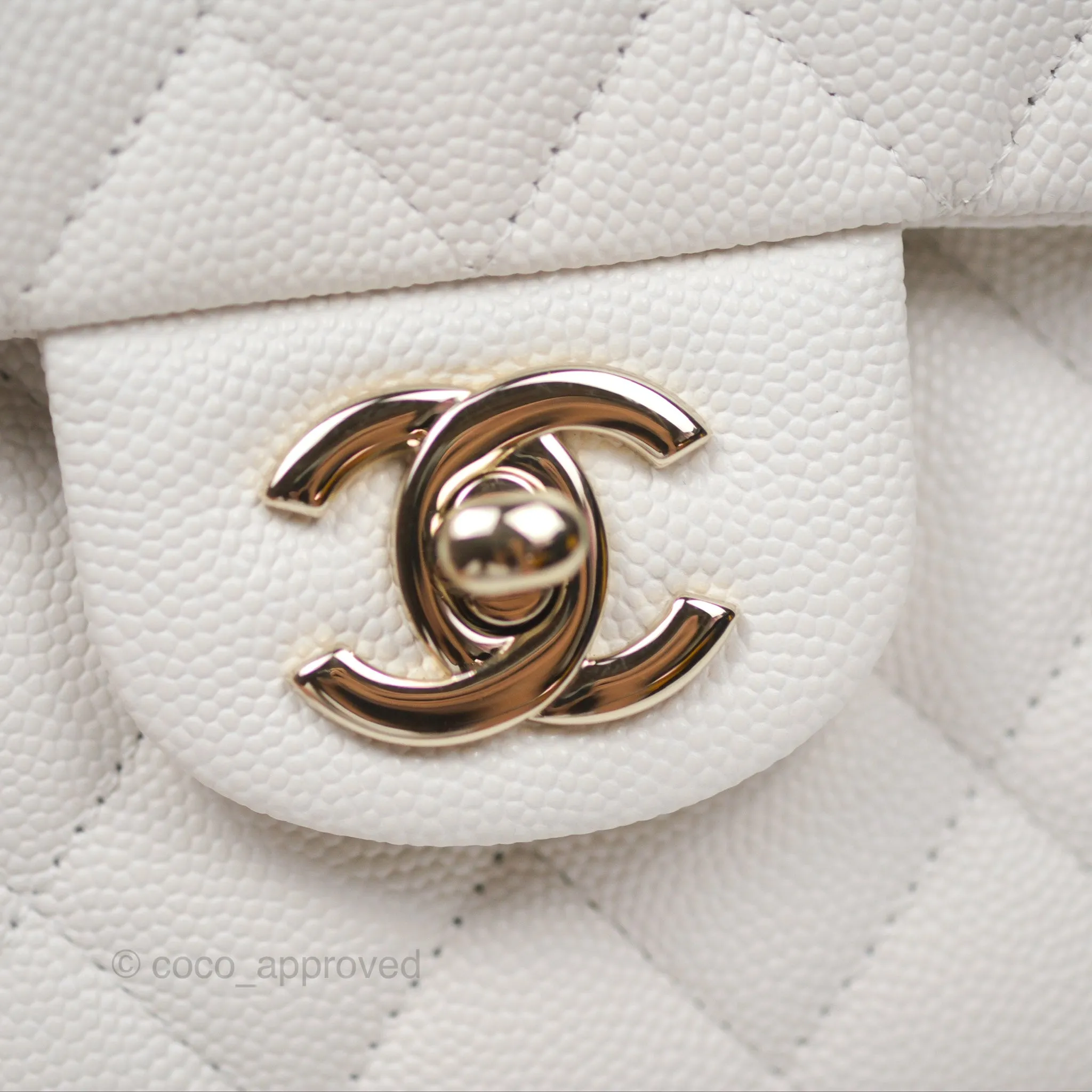 Chanel Small Classic Quilted Flap White Caviar Gold Hardware