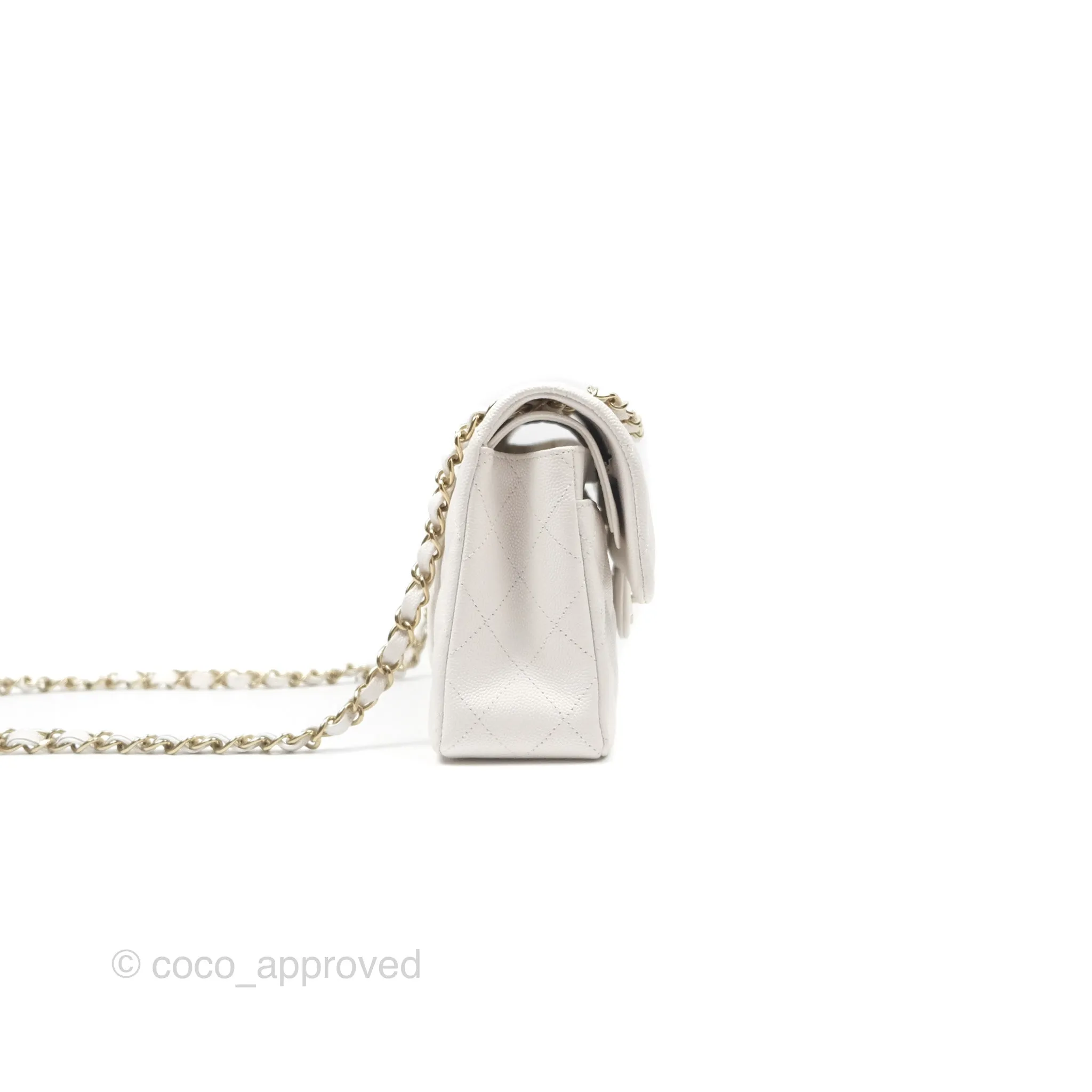 Chanel Small Classic Quilted Flap White Caviar Gold Hardware