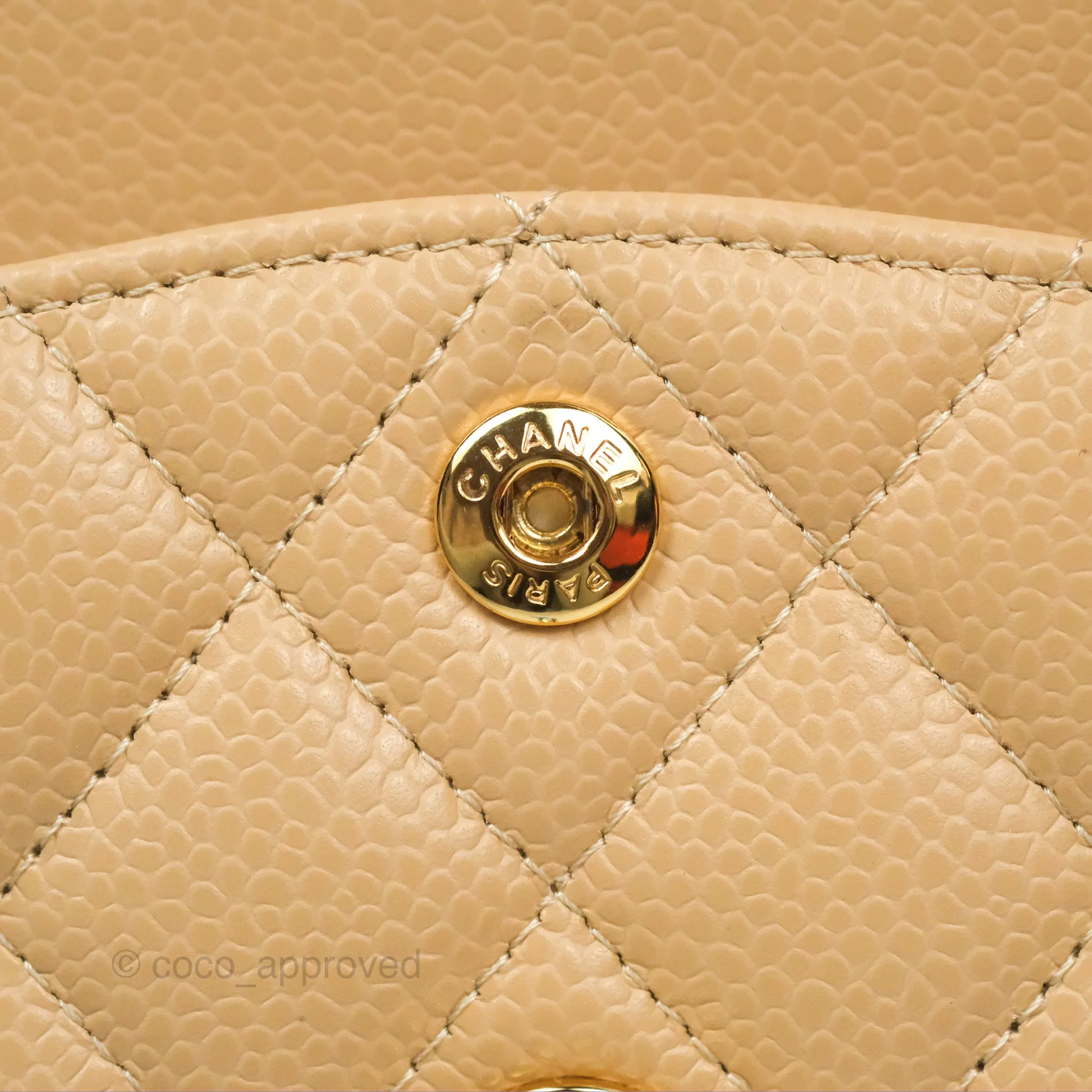 Chanel Small Quilted Classic Flap Beige Caviar Gold Hardware