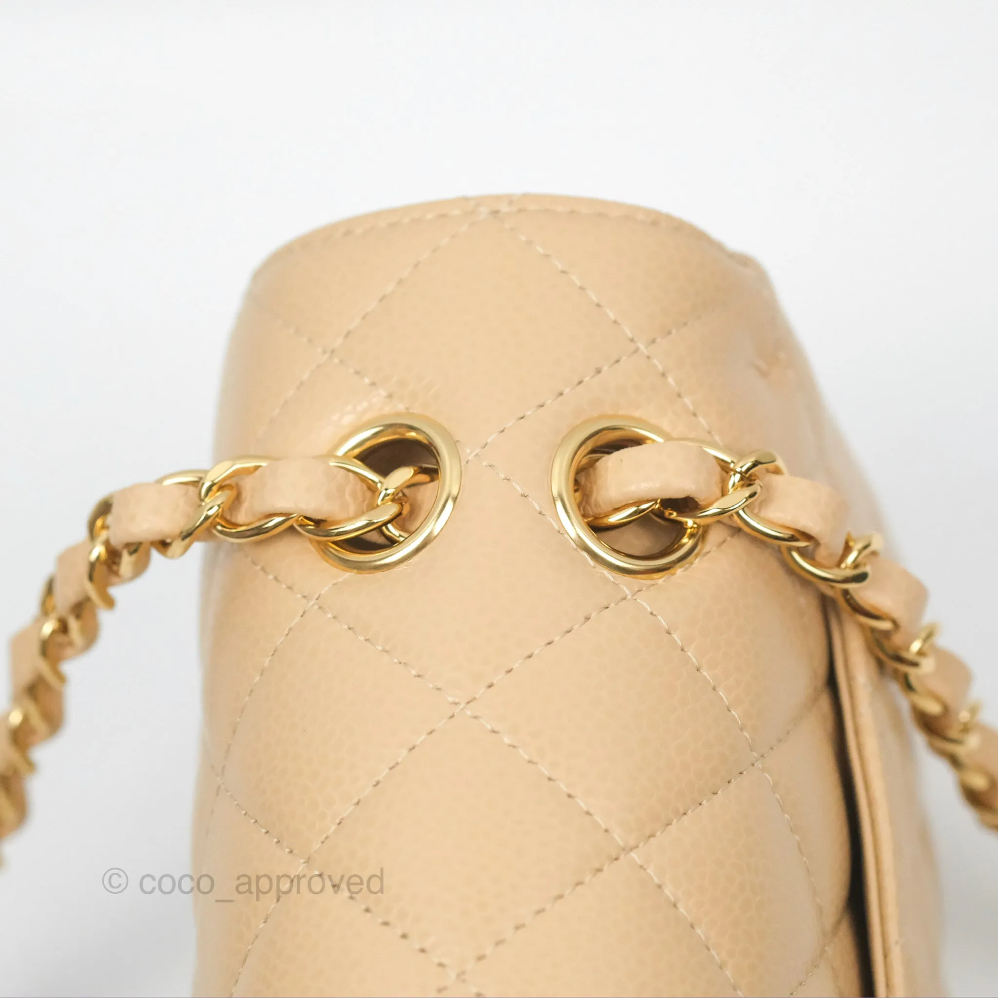 Chanel Small Quilted Classic Flap Beige Caviar Gold Hardware