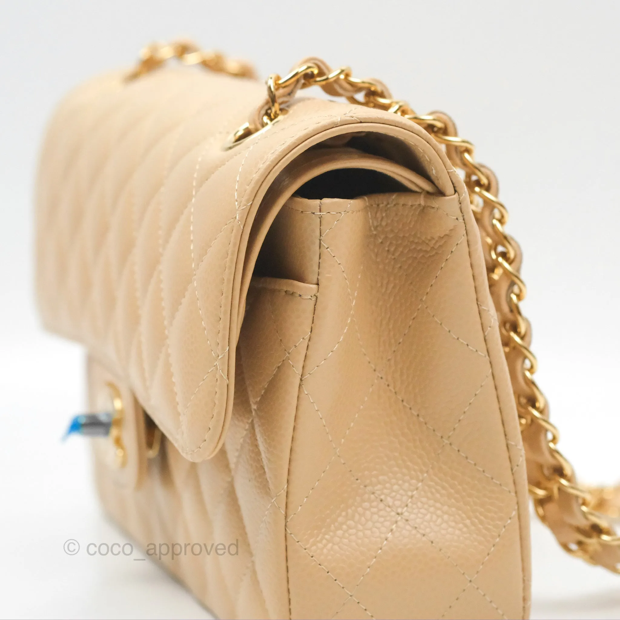 Chanel Small Quilted Classic Flap Beige Caviar Gold Hardware