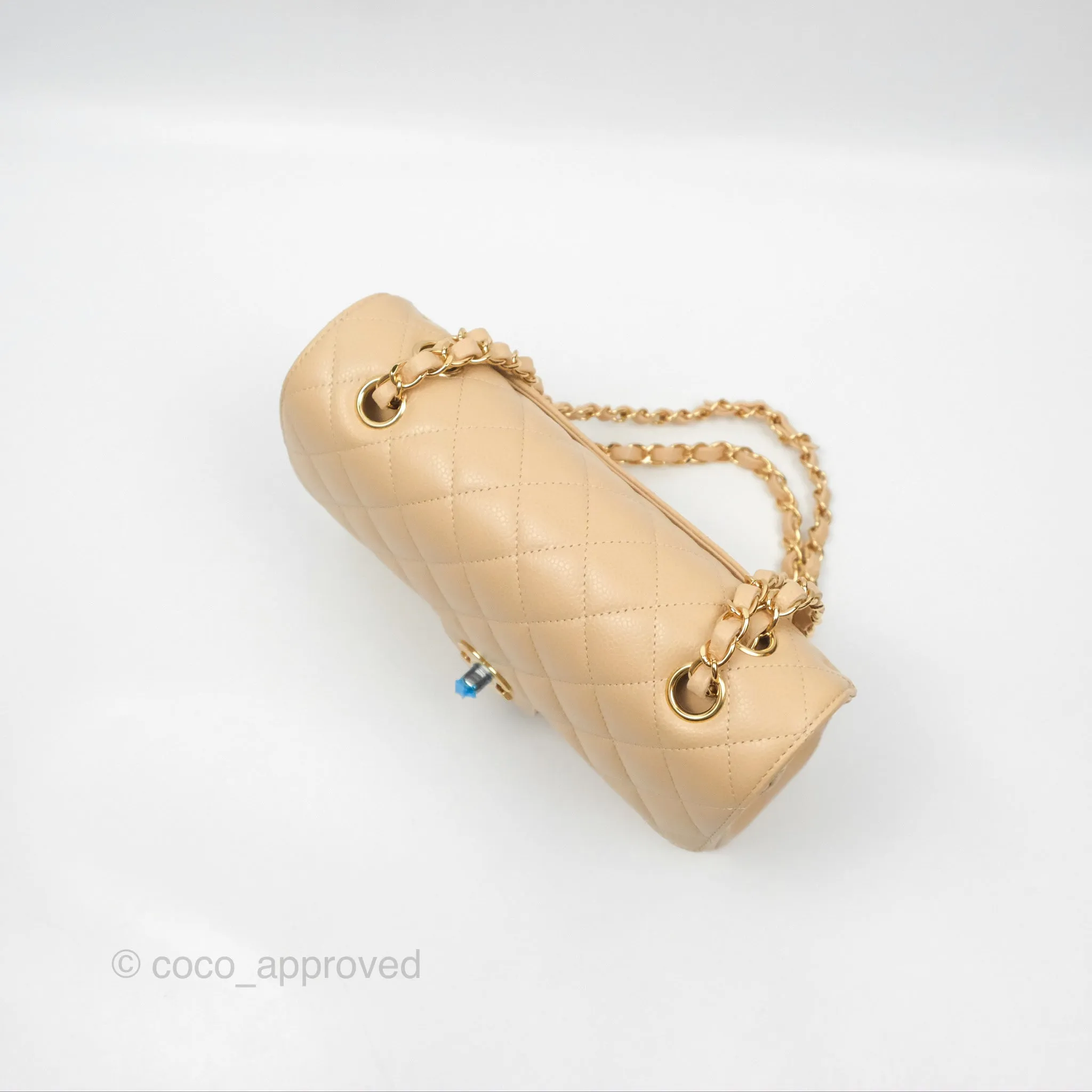 Chanel Small Quilted Classic Flap Beige Caviar Gold Hardware