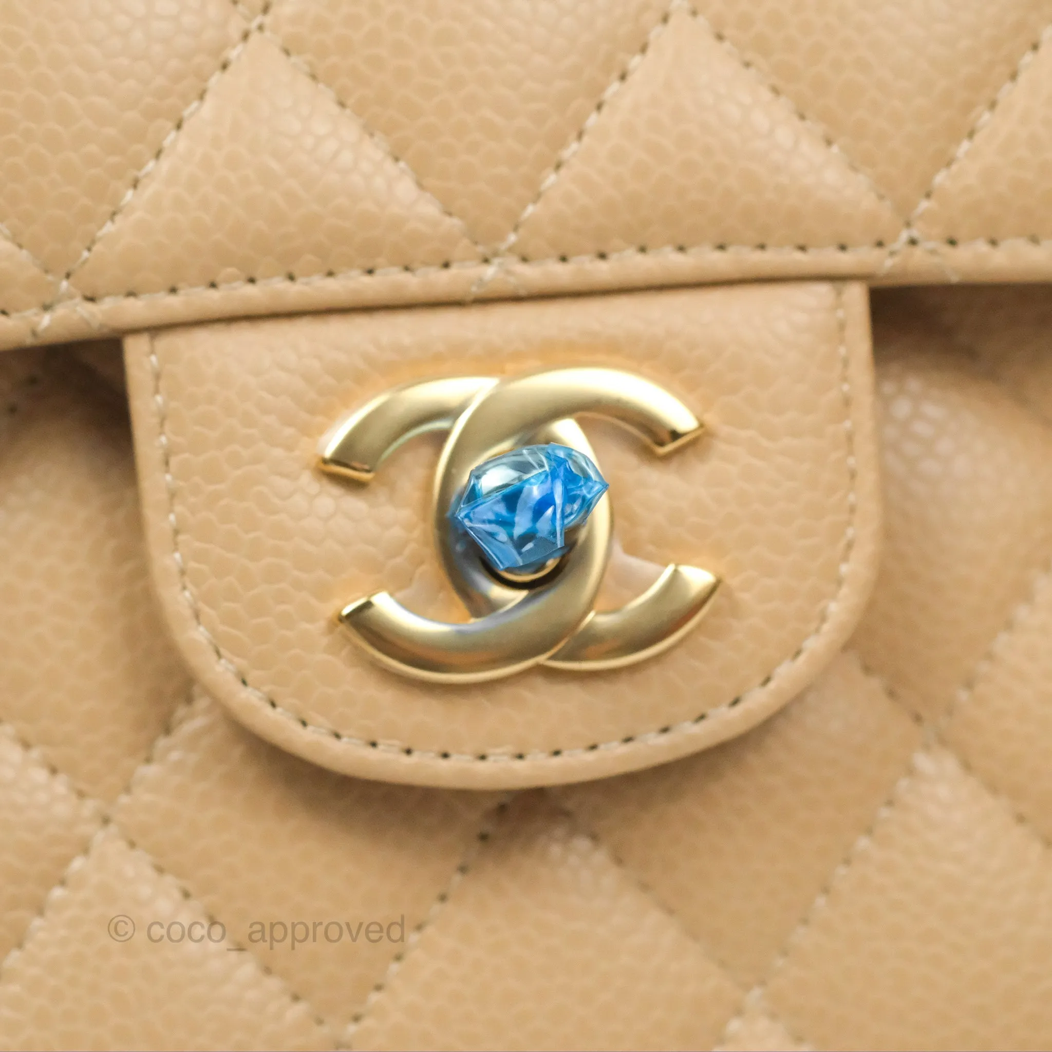 Chanel Small Quilted Classic Flap Beige Caviar Gold Hardware