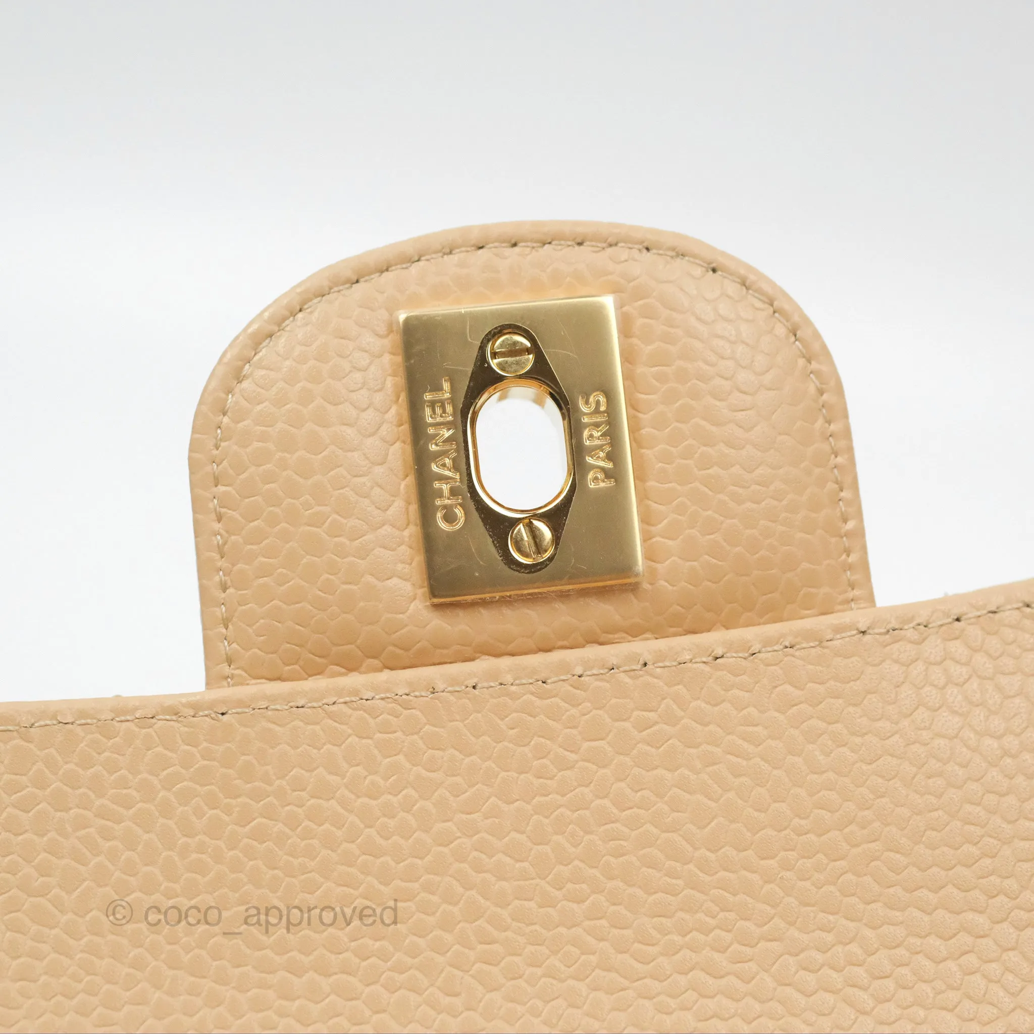 Chanel Small Quilted Classic Flap Beige Caviar Gold Hardware