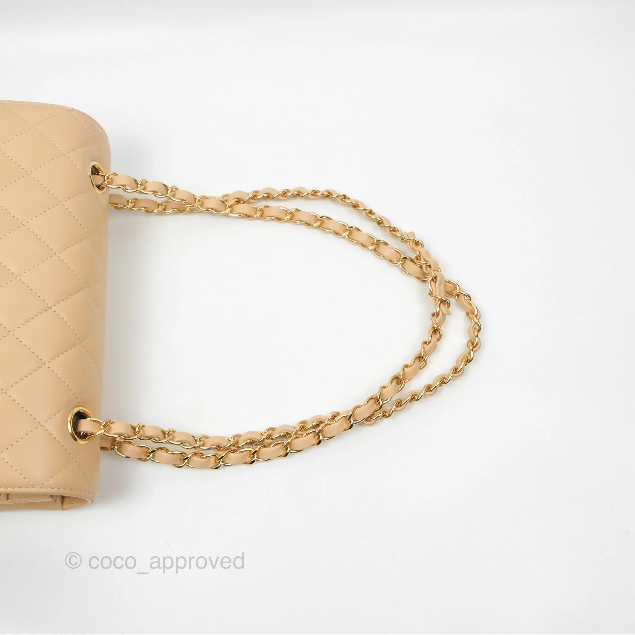 Chanel Small Quilted Classic Flap Beige Caviar Gold Hardware