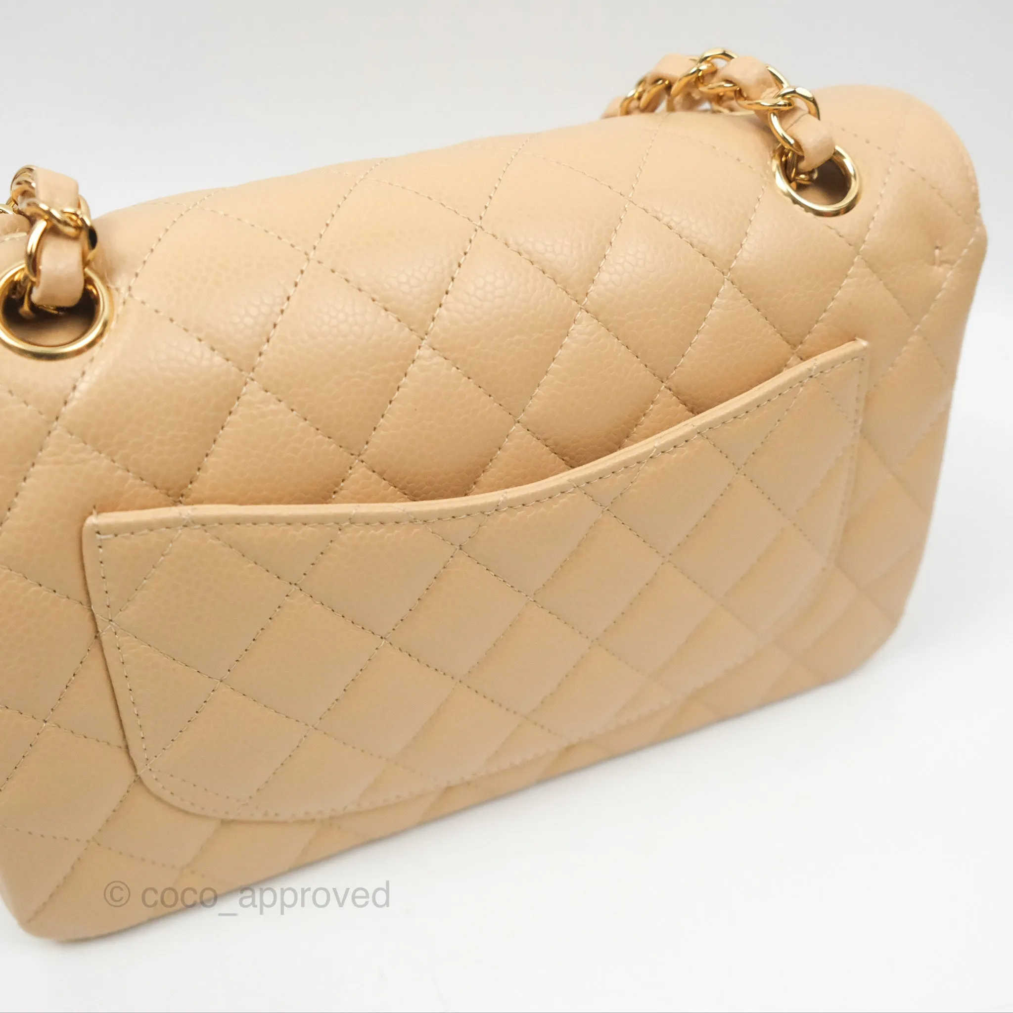 Chanel Small Quilted Classic Flap Beige Caviar Gold Hardware