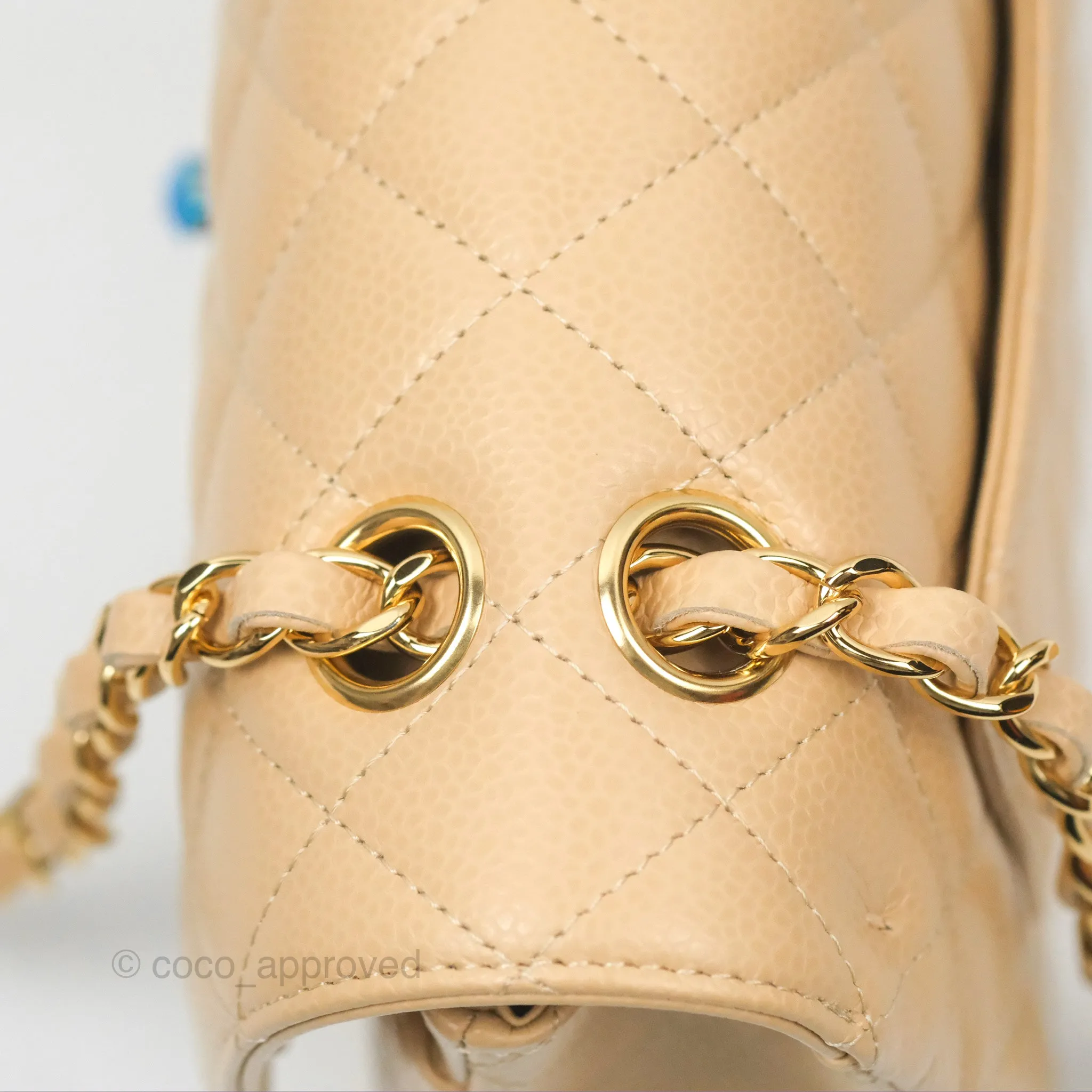 Chanel Small Quilted Classic Flap Beige Caviar Gold Hardware