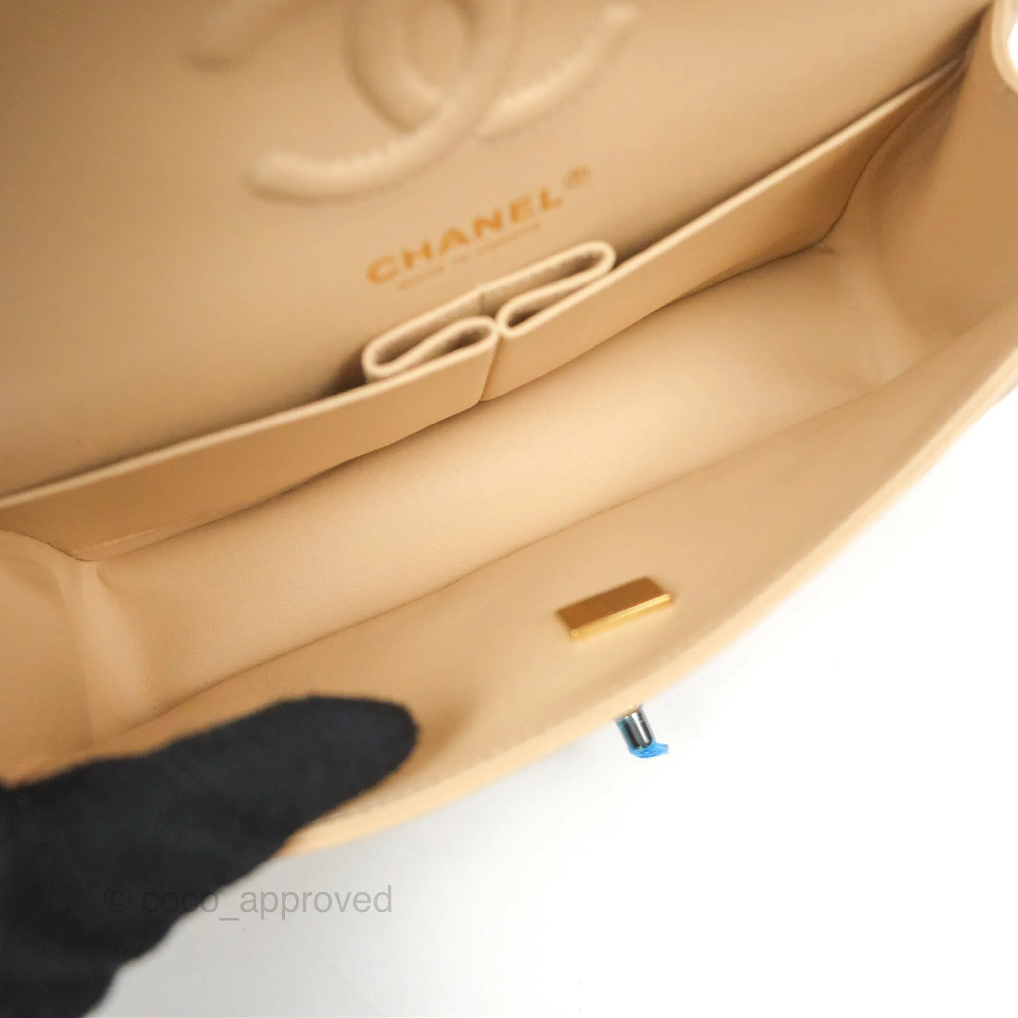 Chanel Small Quilted Classic Flap Beige Caviar Gold Hardware