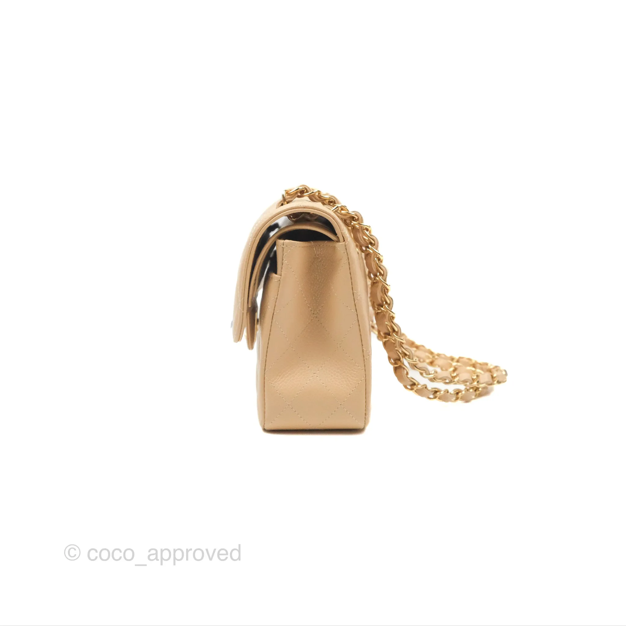Chanel Small Quilted Classic Flap Beige Caviar Gold Hardware