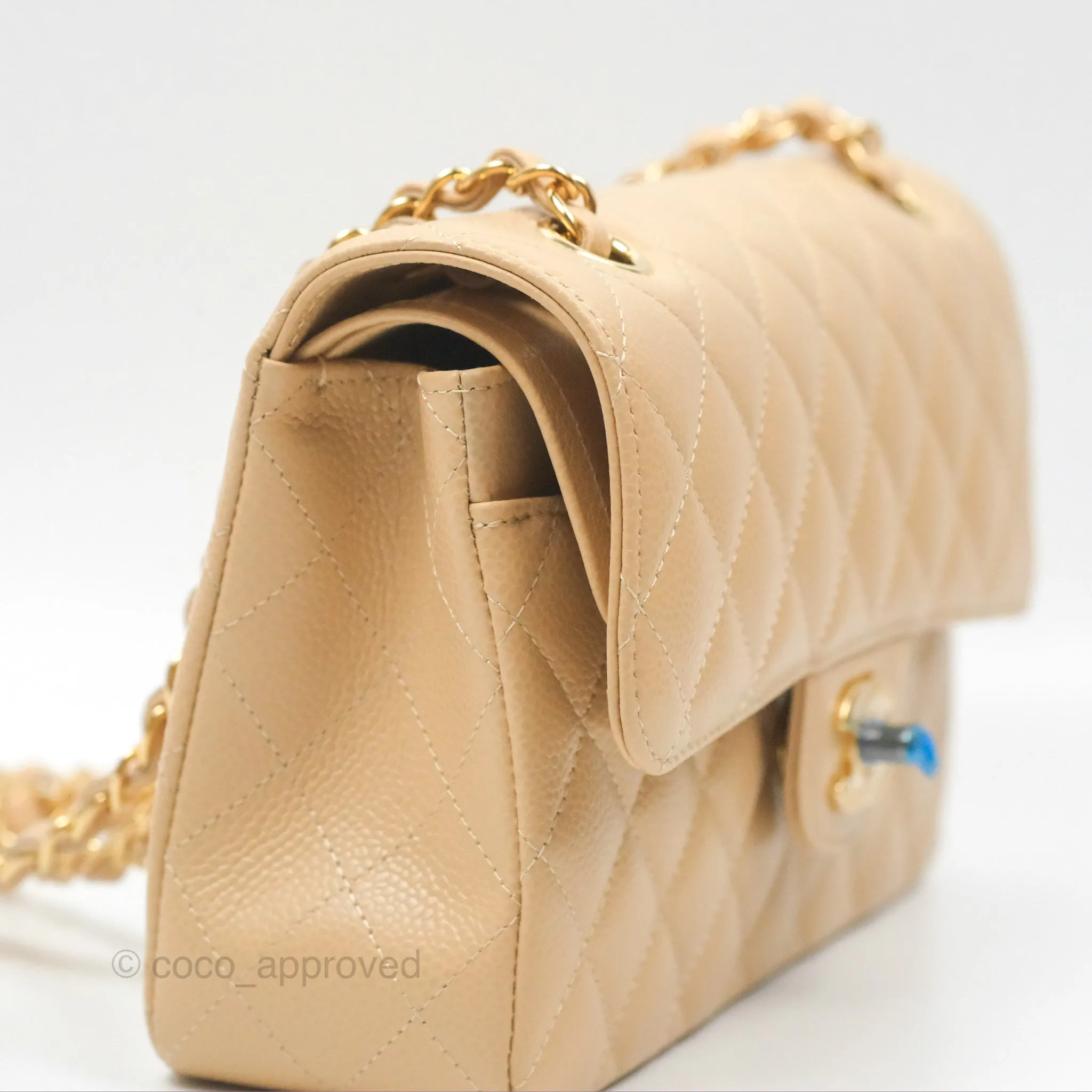 Chanel Small Quilted Classic Flap Beige Caviar Gold Hardware
