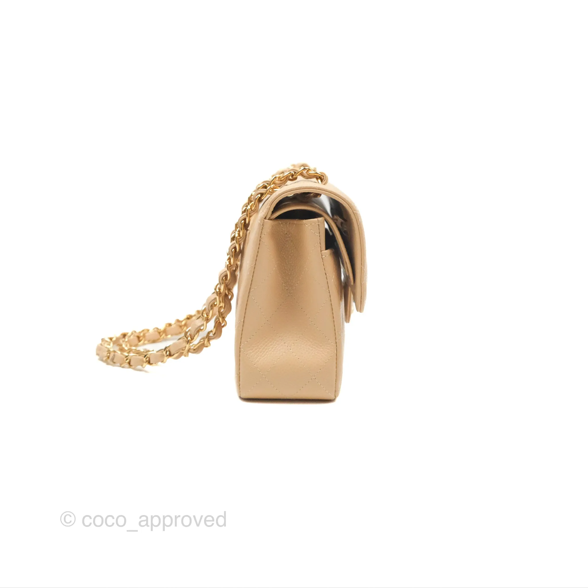 Chanel Small Quilted Classic Flap Beige Caviar Gold Hardware