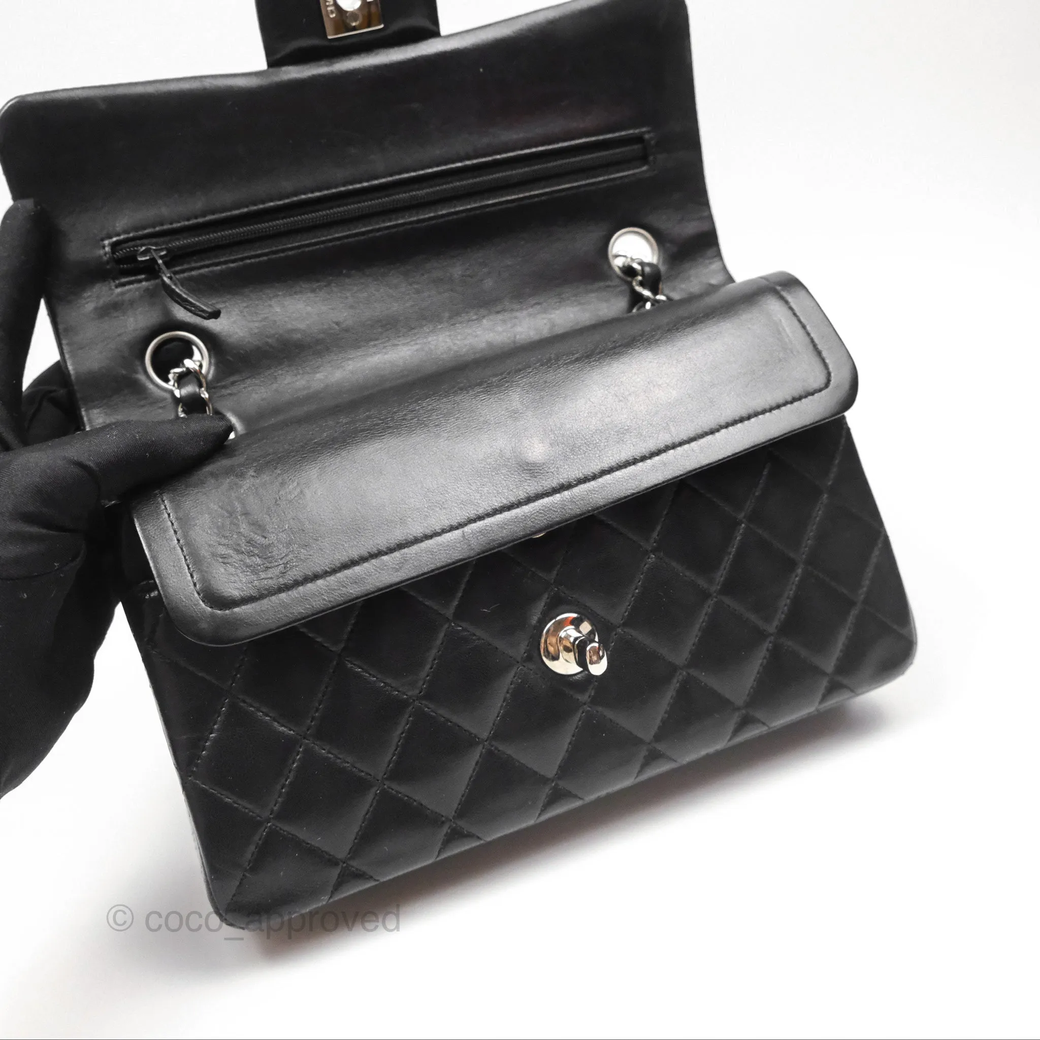 Chanel Small S/M Classic Flap Black Lambskin Silver Hardware