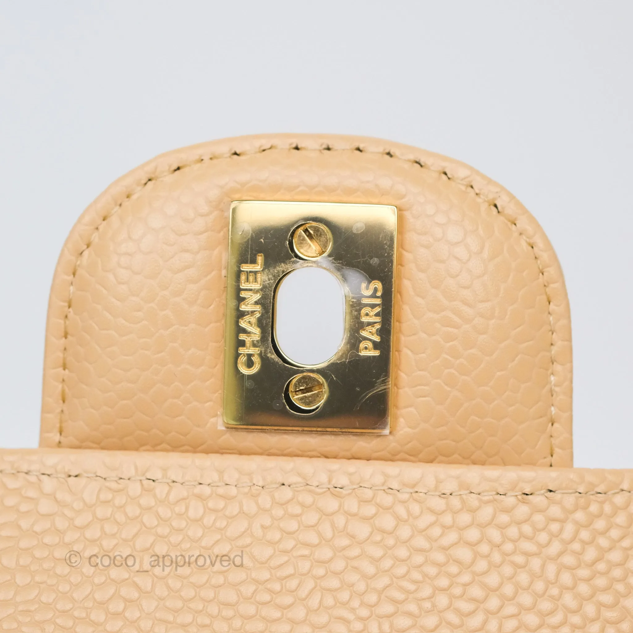 Chanel Small S/M Classic Flap Quilted Beige Caviar Gold Hardware