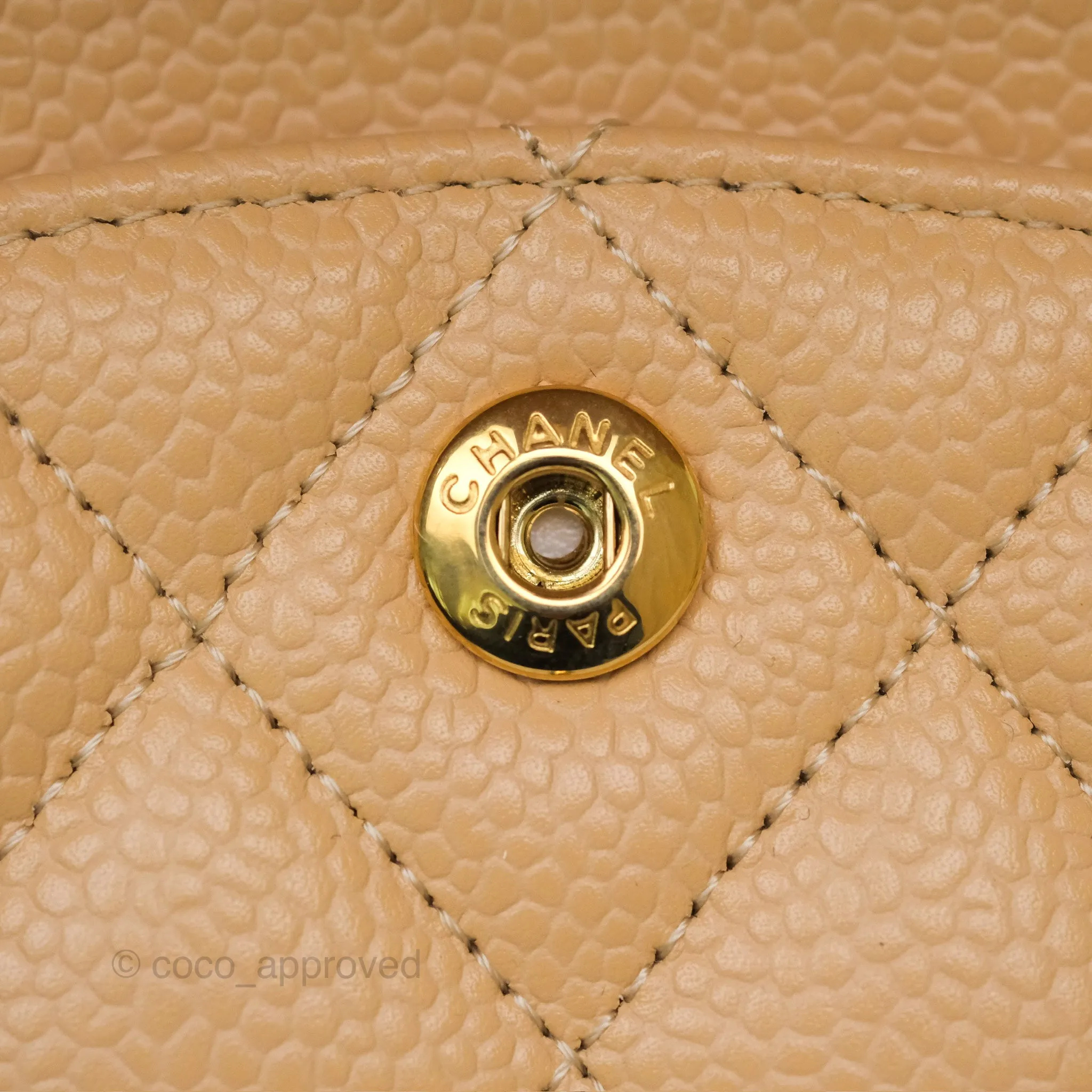 Chanel Small S/M Classic Flap Quilted Beige Caviar Gold Hardware