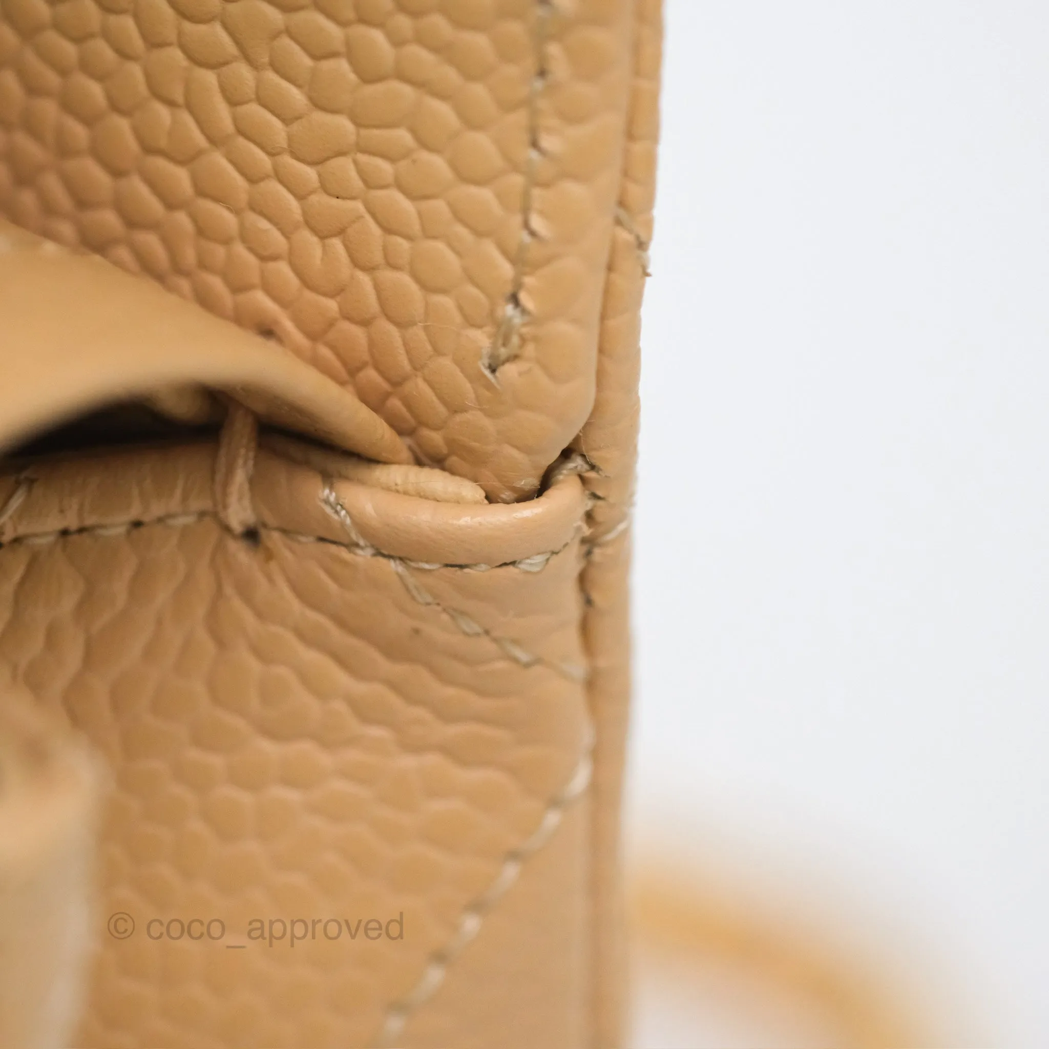 Chanel Small S/M Classic Flap Quilted Beige Caviar Gold Hardware