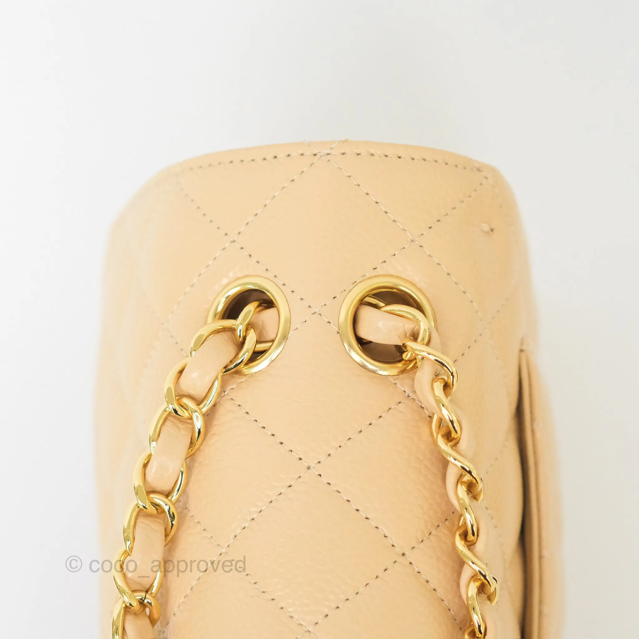 Chanel Small S/M Classic Flap Quilted Beige Caviar Gold Hardware
