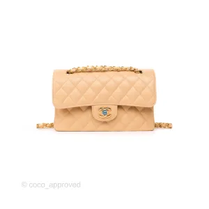 Chanel Small S/M Classic Flap Quilted Beige Caviar Gold Hardware