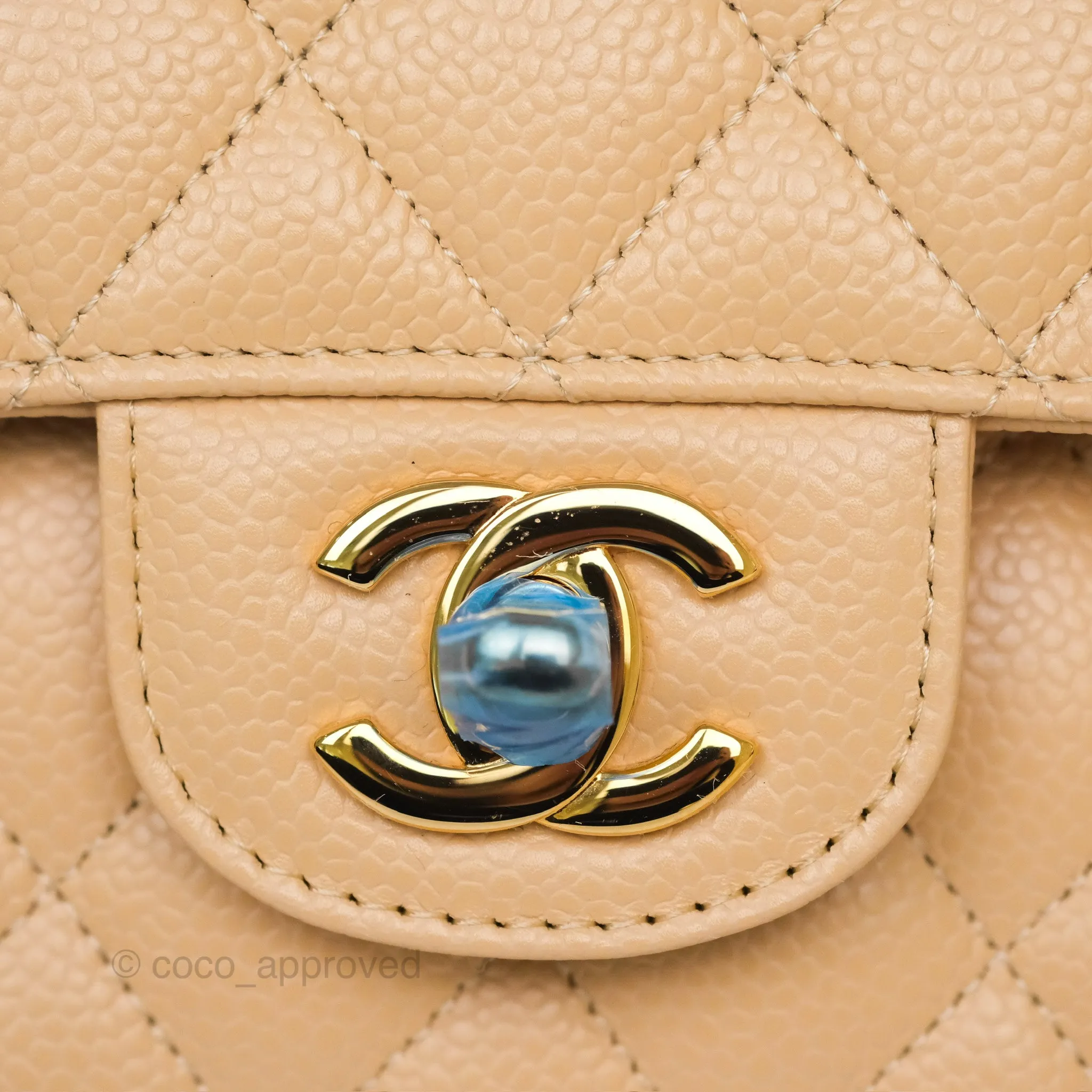 Chanel Small S/M Classic Flap Quilted Beige Caviar Gold Hardware