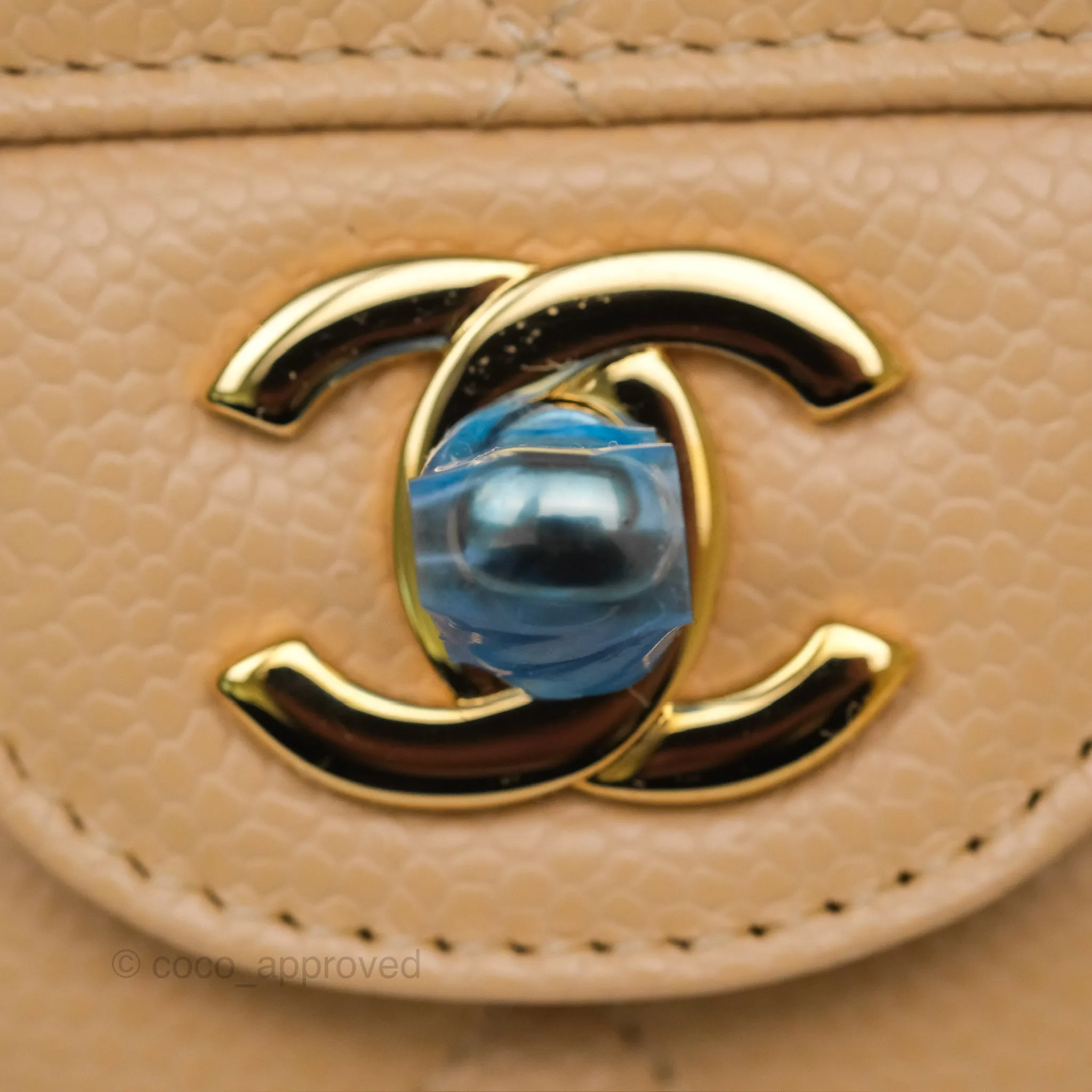 Chanel Small S/M Classic Flap Quilted Beige Caviar Gold Hardware