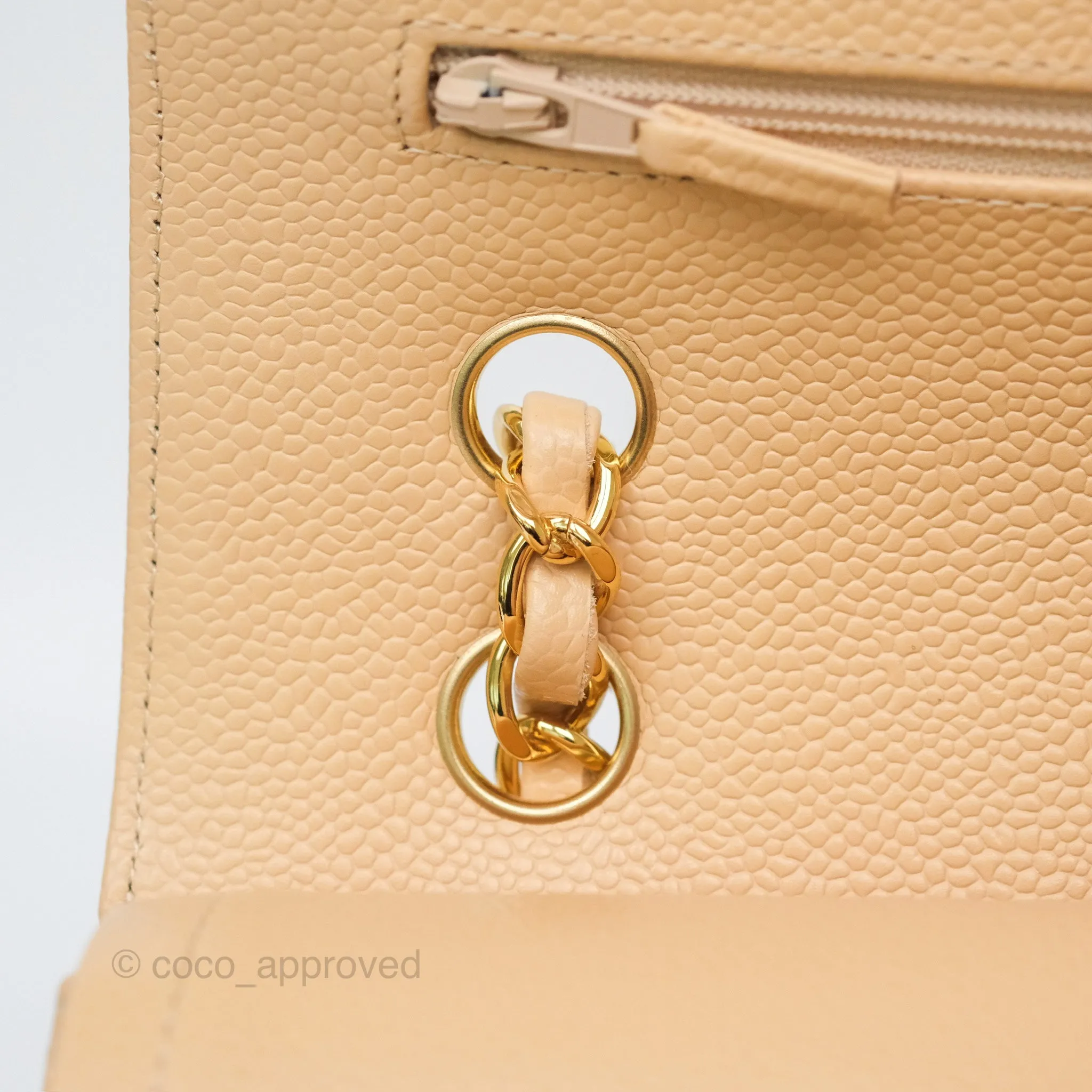 Chanel Small S/M Classic Flap Quilted Beige Caviar Gold Hardware