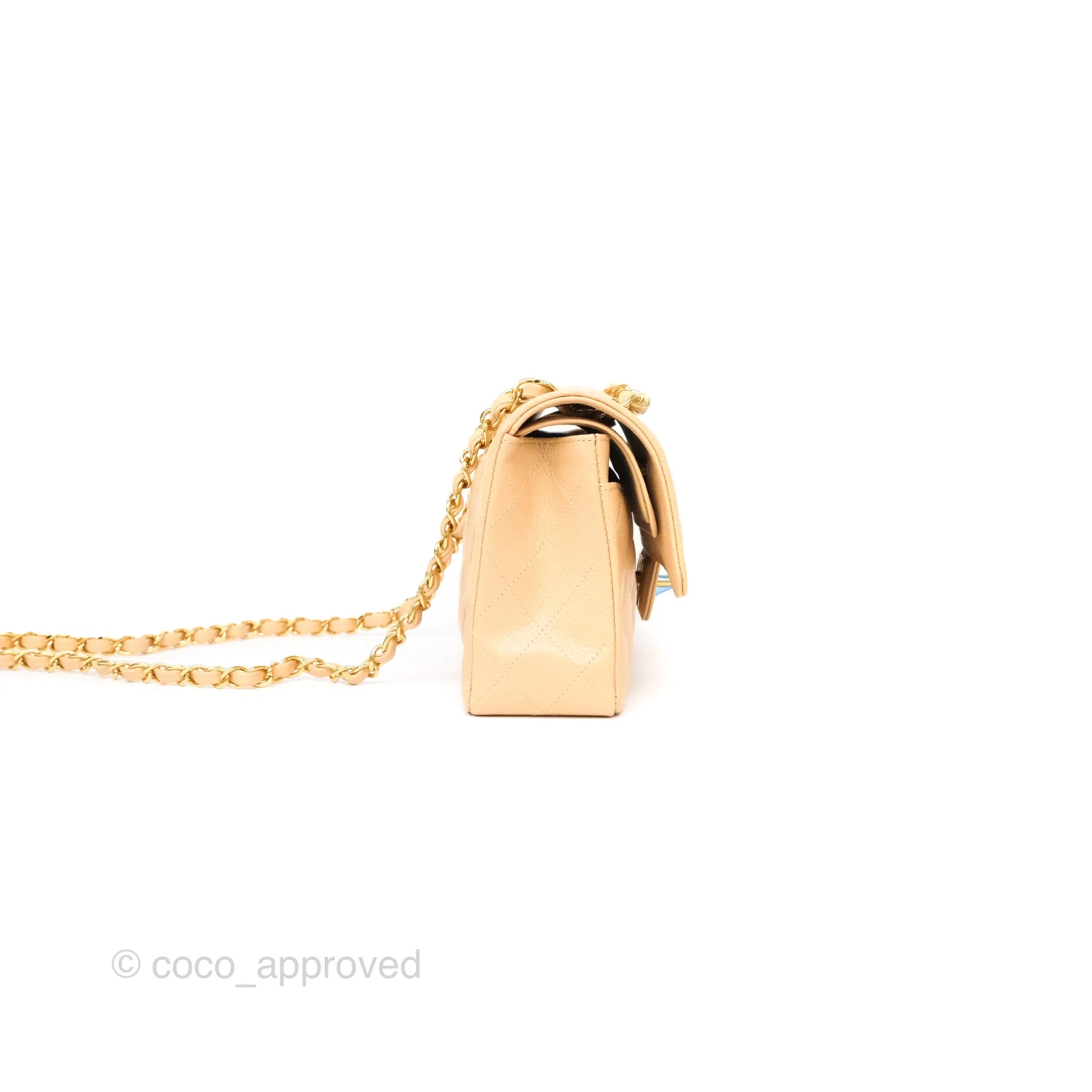 Chanel Small S/M Classic Flap Quilted Beige Caviar Gold Hardware