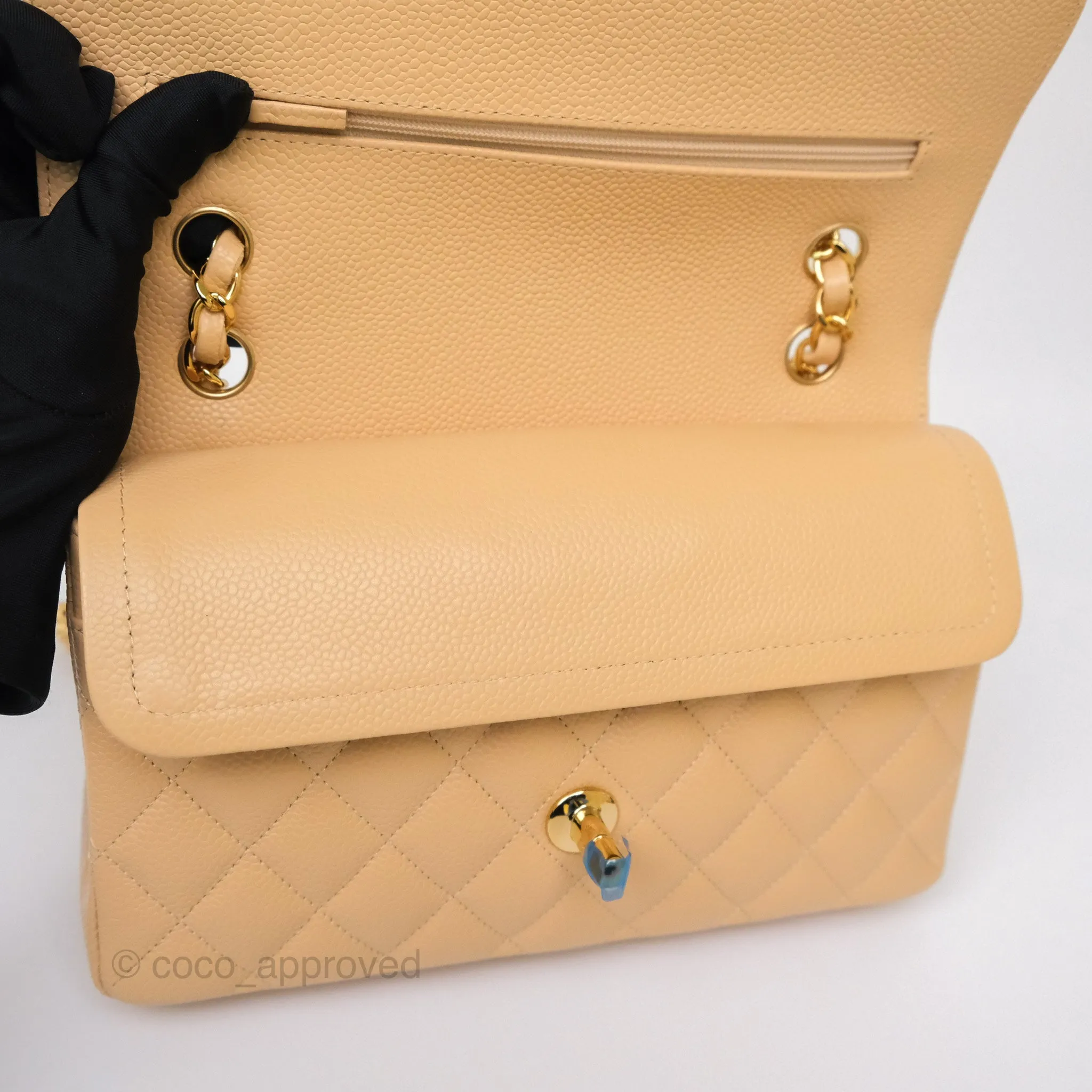 Chanel Small S/M Classic Flap Quilted Beige Caviar Gold Hardware