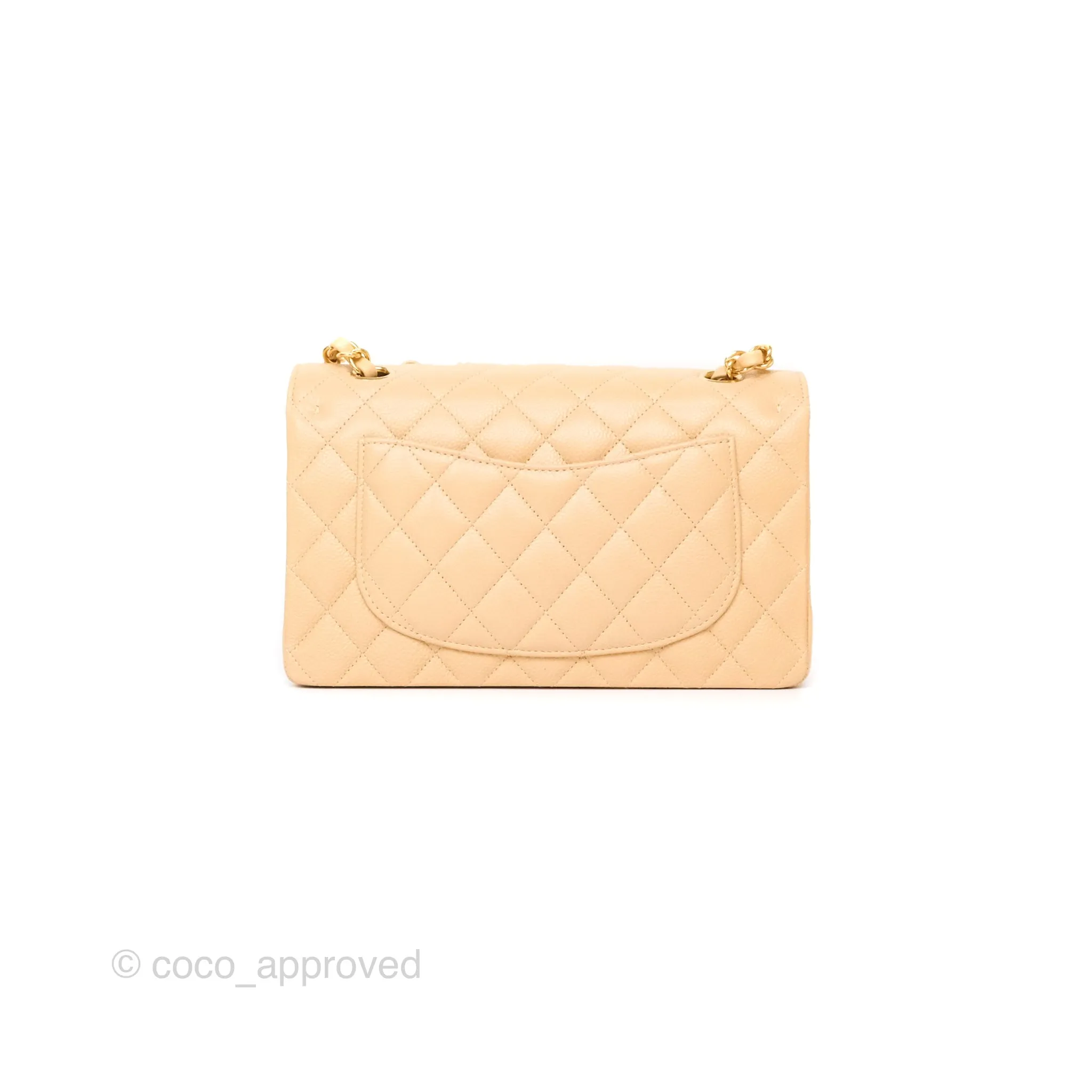 Chanel Small S/M Classic Flap Quilted Beige Caviar Gold Hardware