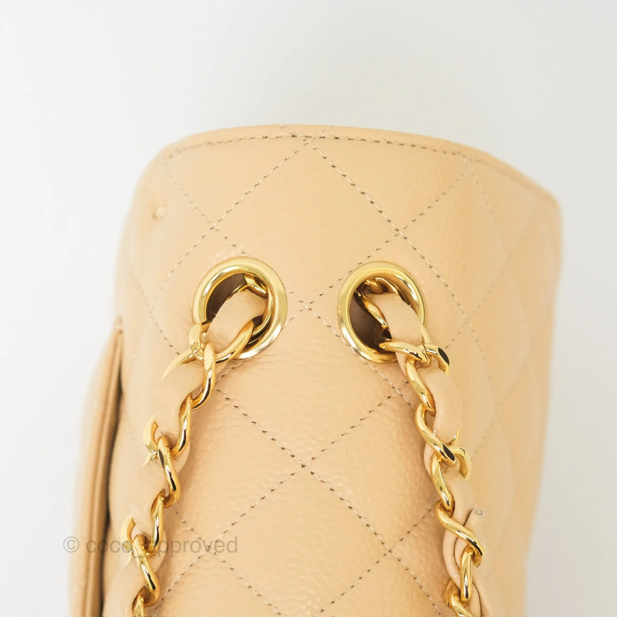 Chanel Small S/M Classic Flap Quilted Beige Caviar Gold Hardware