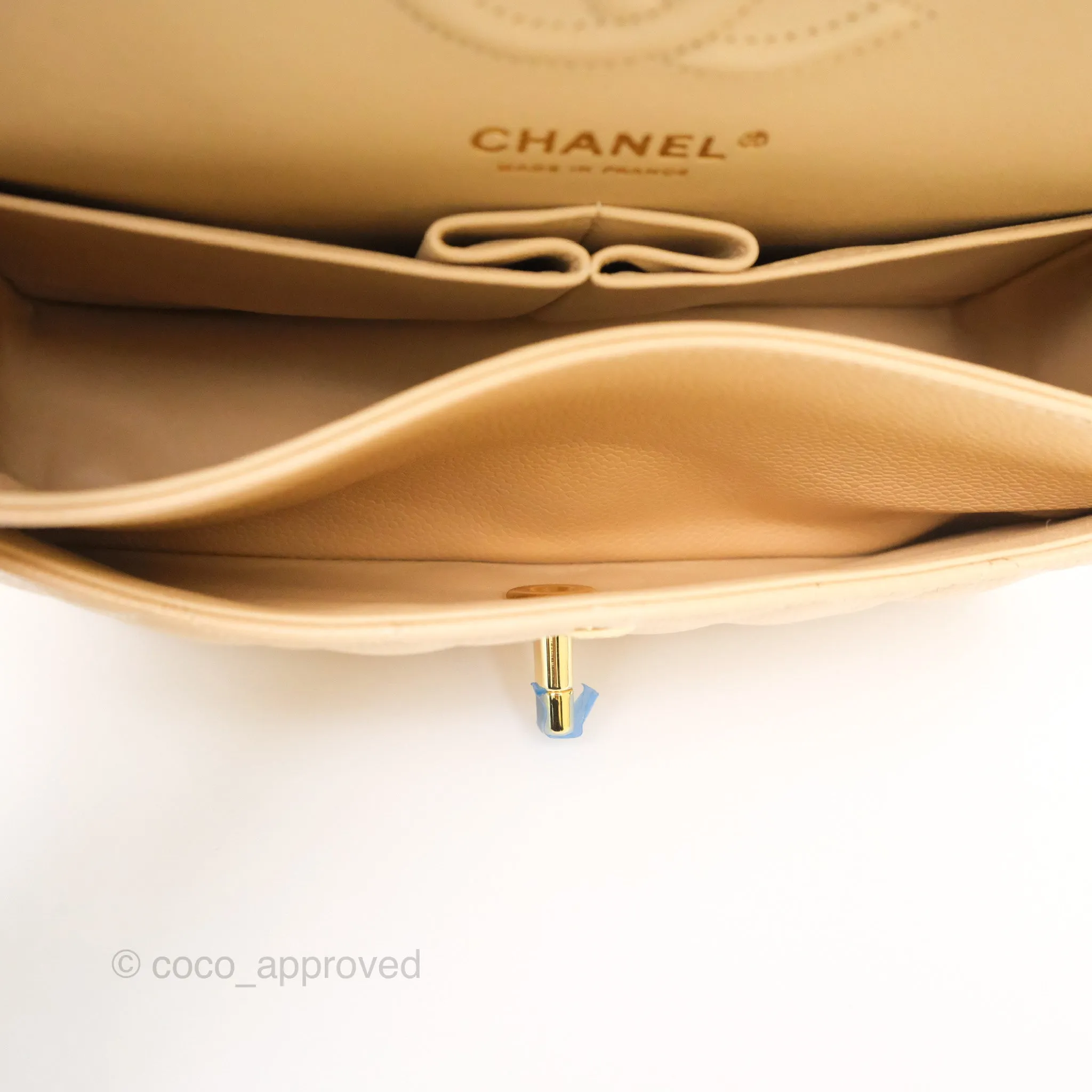 Chanel Small S/M Classic Flap Quilted Beige Caviar Gold Hardware