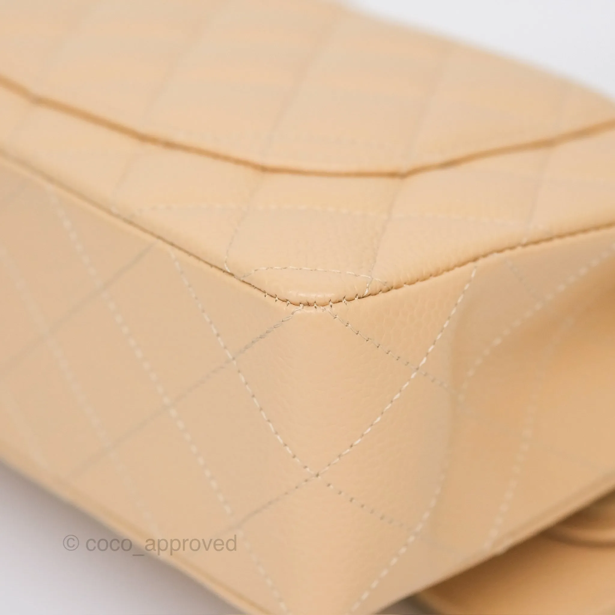 Chanel Small S/M Classic Flap Quilted Beige Caviar Gold Hardware
