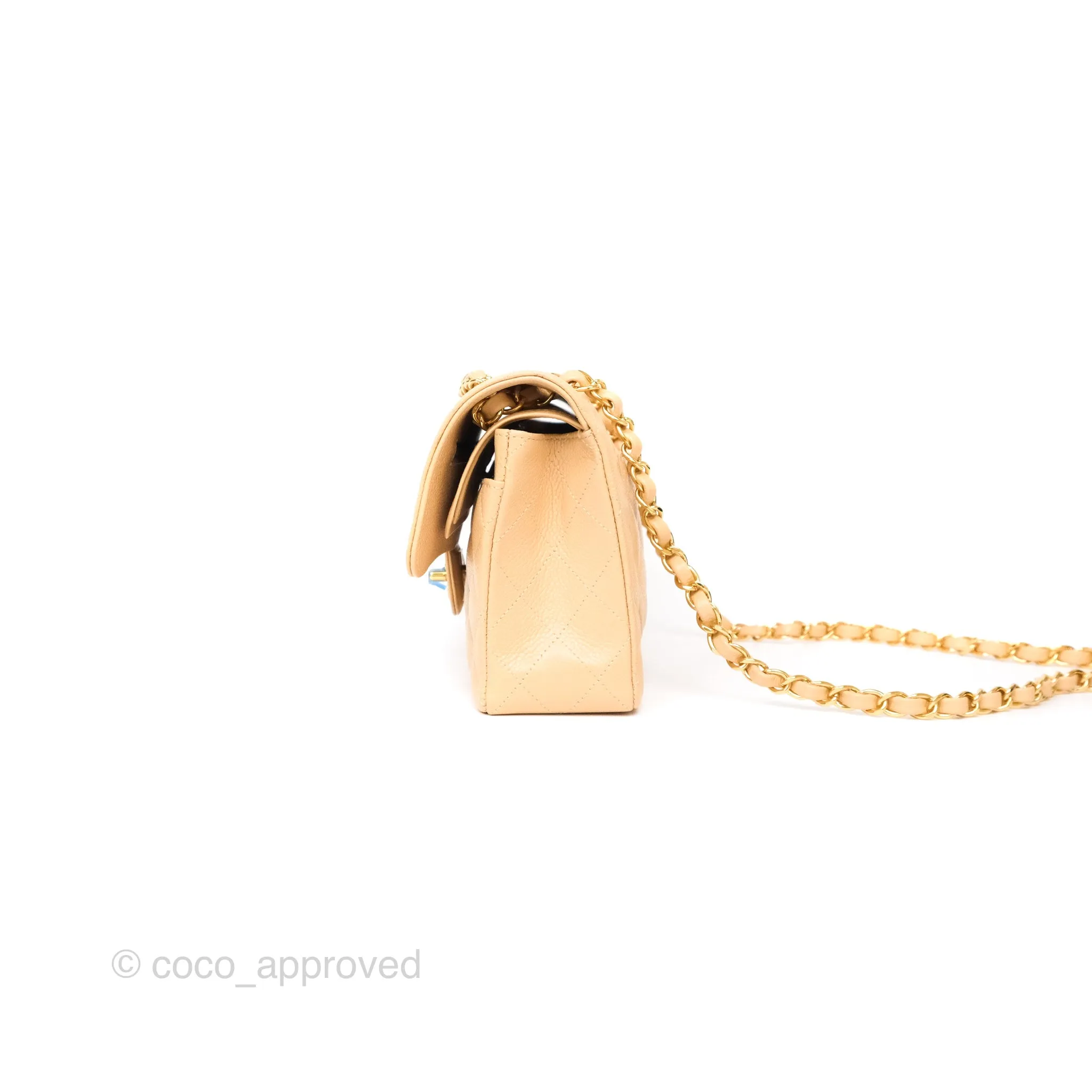 Chanel Small S/M Classic Flap Quilted Beige Caviar Gold Hardware