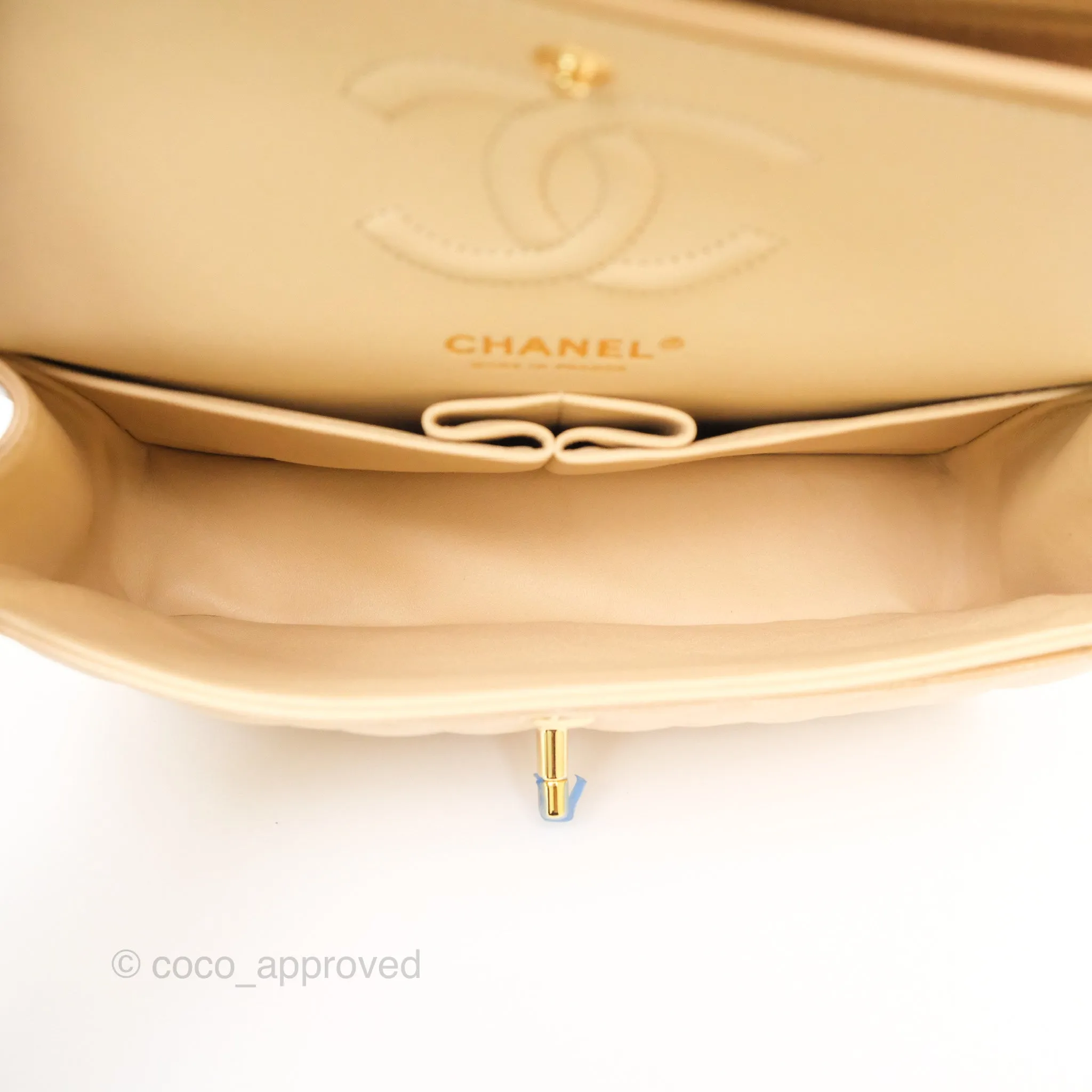 Chanel Small S/M Classic Flap Quilted Beige Caviar Gold Hardware