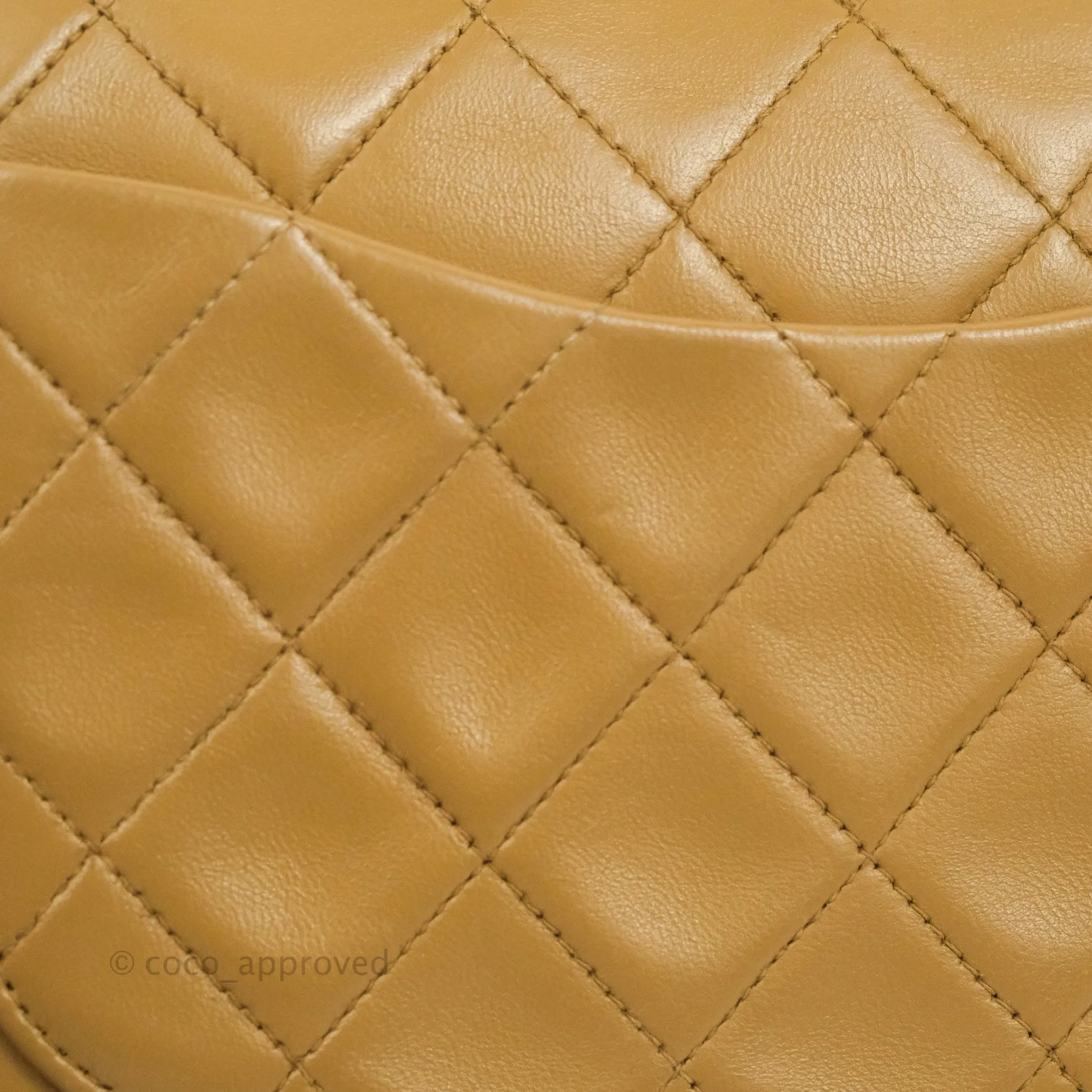 Chanel Vintage Classic M/L Medium Double Flap Bag Dark Beige Lambskin 24K Gold Hardware