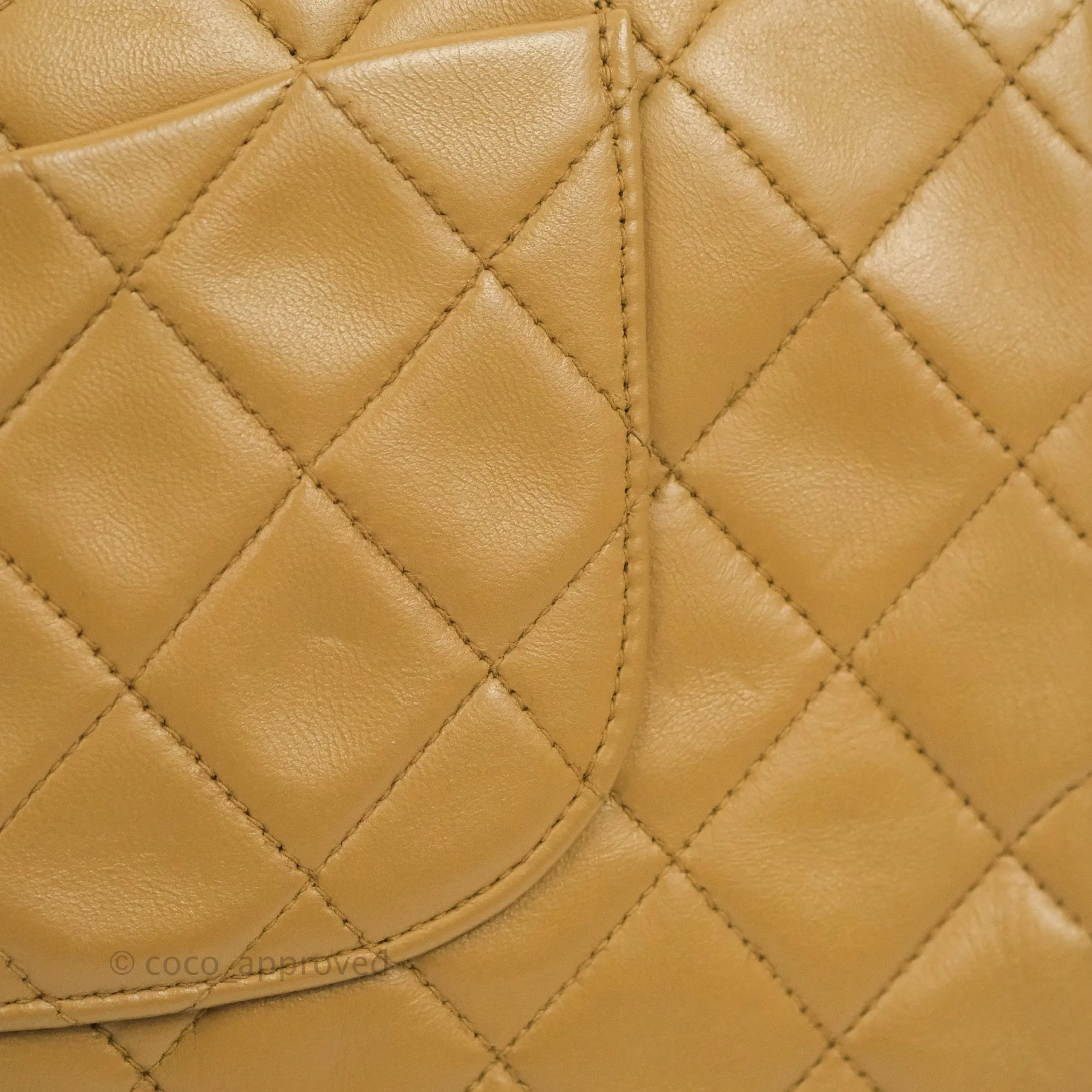 Chanel Vintage Classic M/L Medium Double Flap Bag Dark Beige Lambskin 24K Gold Hardware