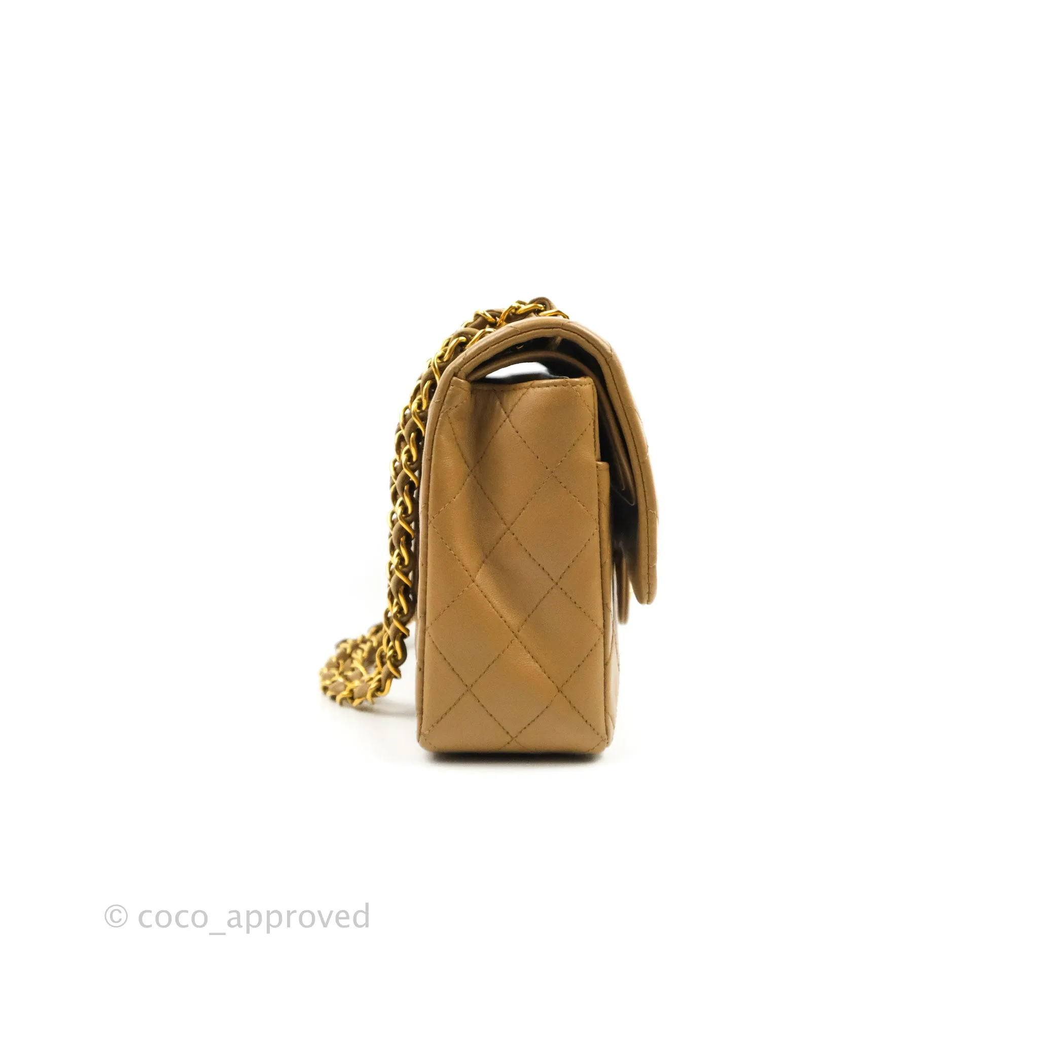 Chanel Vintage Classic M/L Medium Double Flap Bag Dark Beige Lambskin 24K Gold Hardware