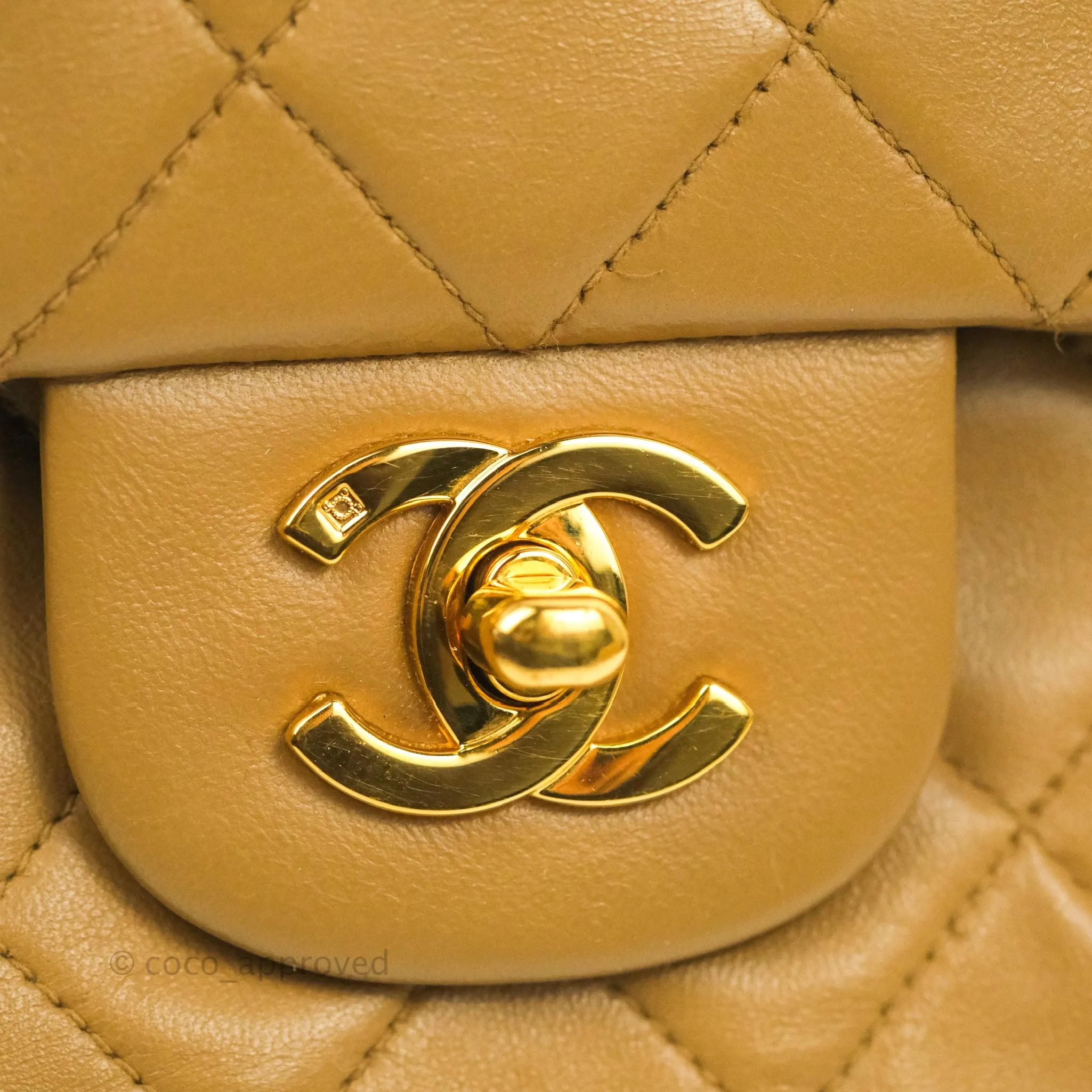Chanel Vintage Classic M/L Medium Double Flap Bag Dark Beige Lambskin 24K Gold Hardware