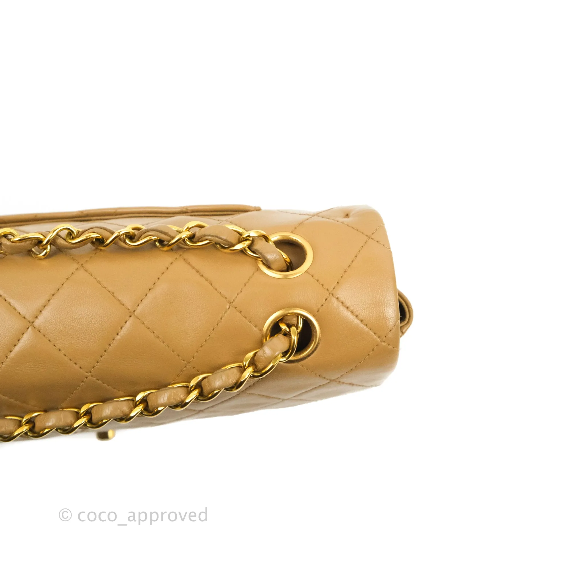 Chanel Vintage Classic M/L Medium Double Flap Bag Dark Beige Lambskin 24K Gold Hardware