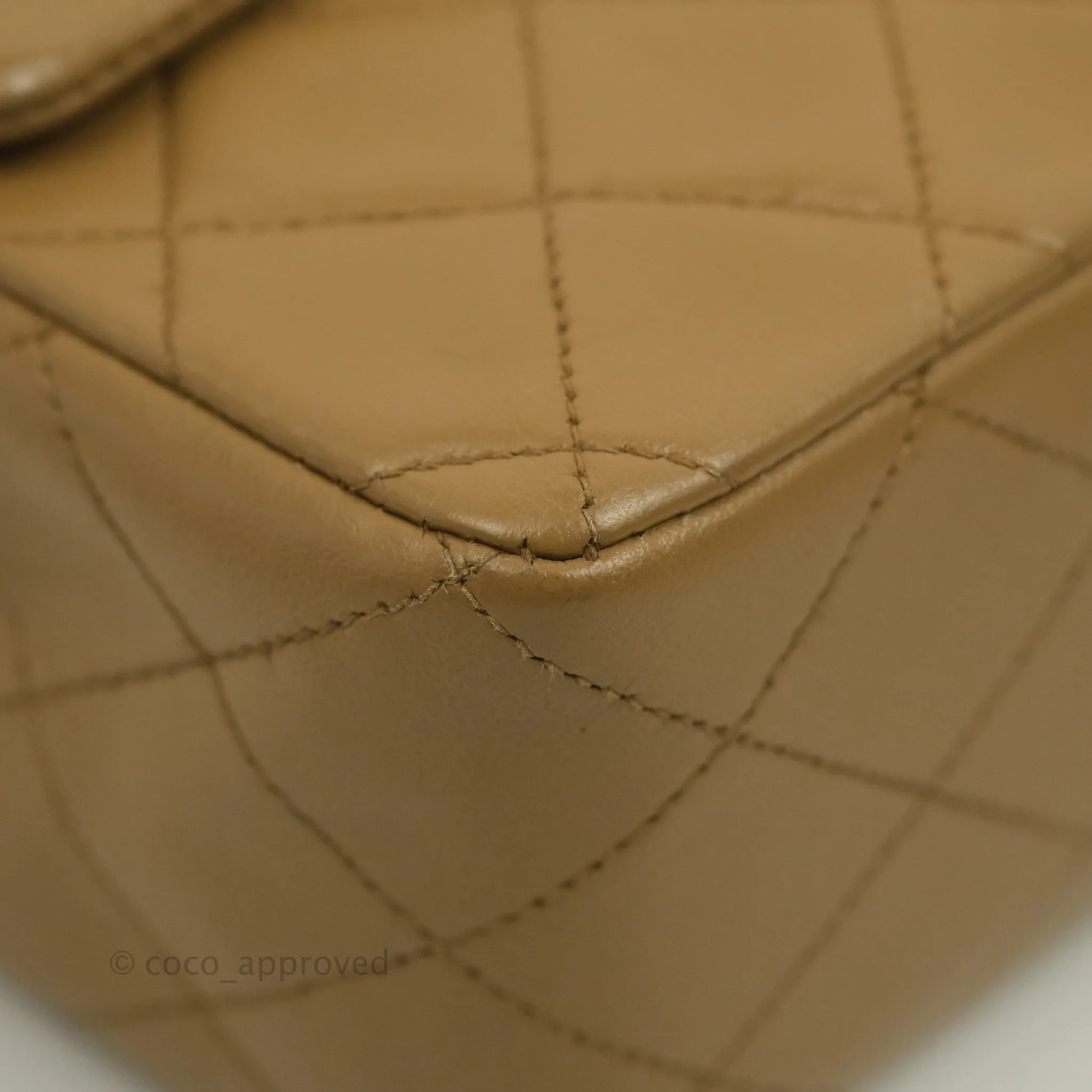 Chanel Vintage Classic M/L Medium Double Flap Bag Dark Beige Lambskin 24K Gold Hardware
