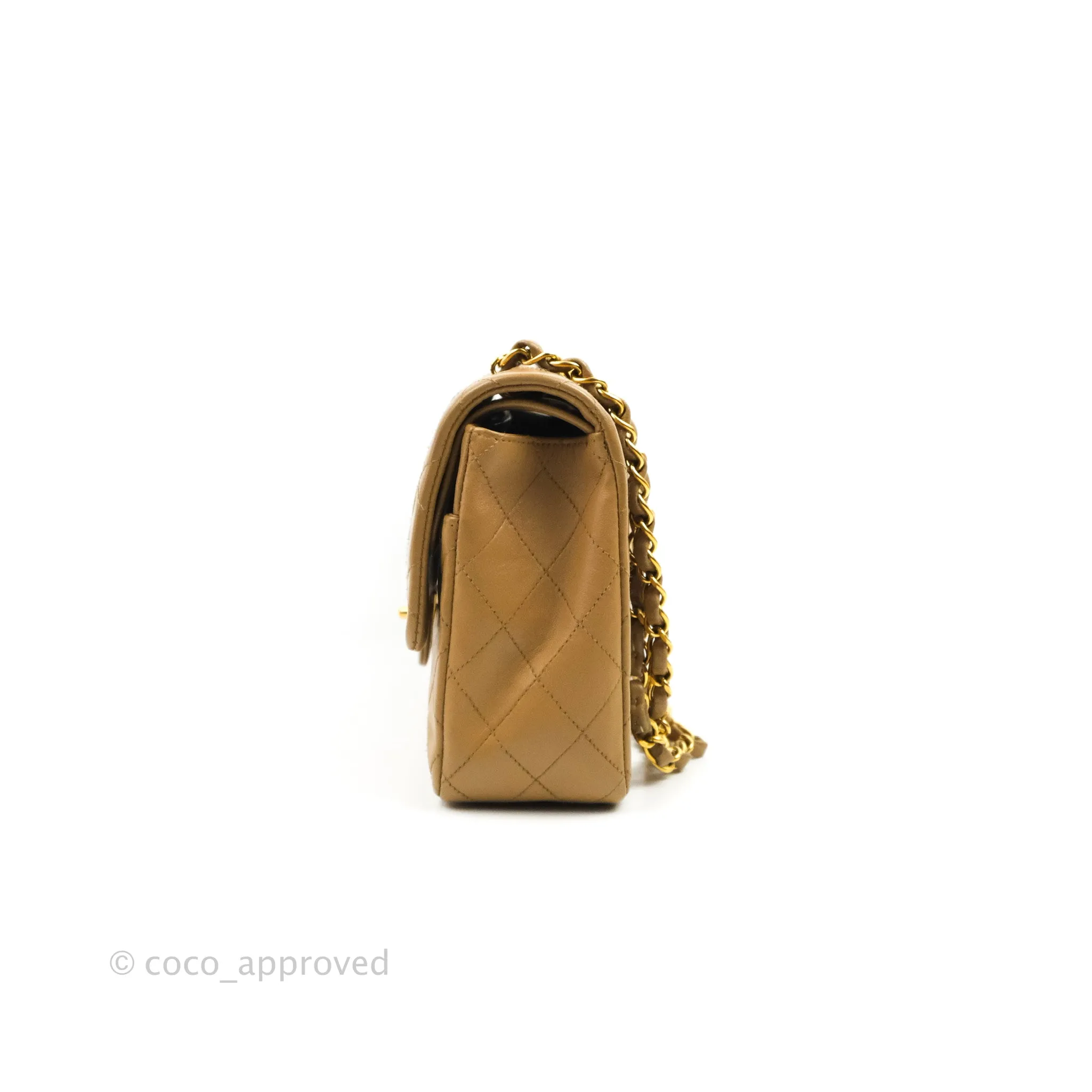 Chanel Vintage Classic M/L Medium Double Flap Bag Dark Beige Lambskin 24K Gold Hardware