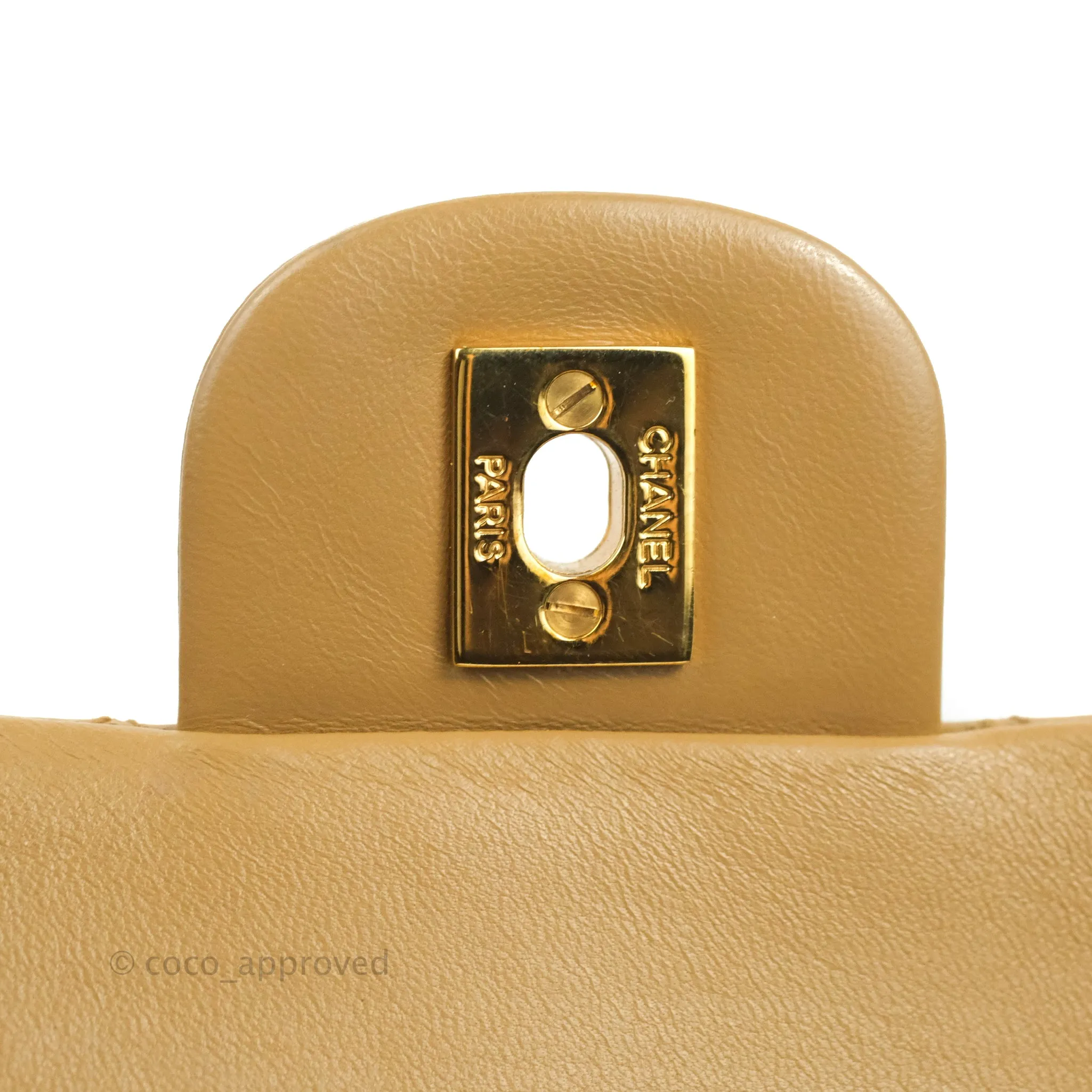 Chanel Vintage Classic M/L Medium Double Flap Bag Dark Beige Lambskin 24K Gold Hardware