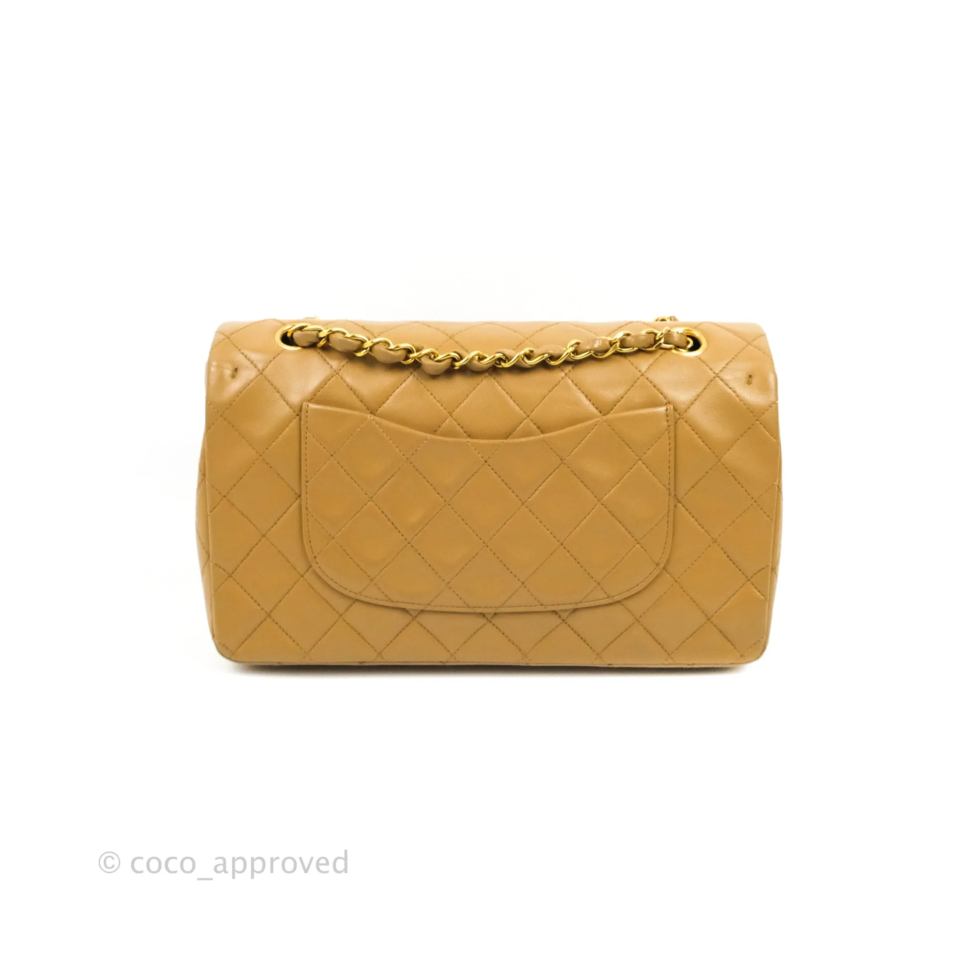 Chanel Vintage Classic M/L Medium Double Flap Bag Dark Beige Lambskin 24K Gold Hardware