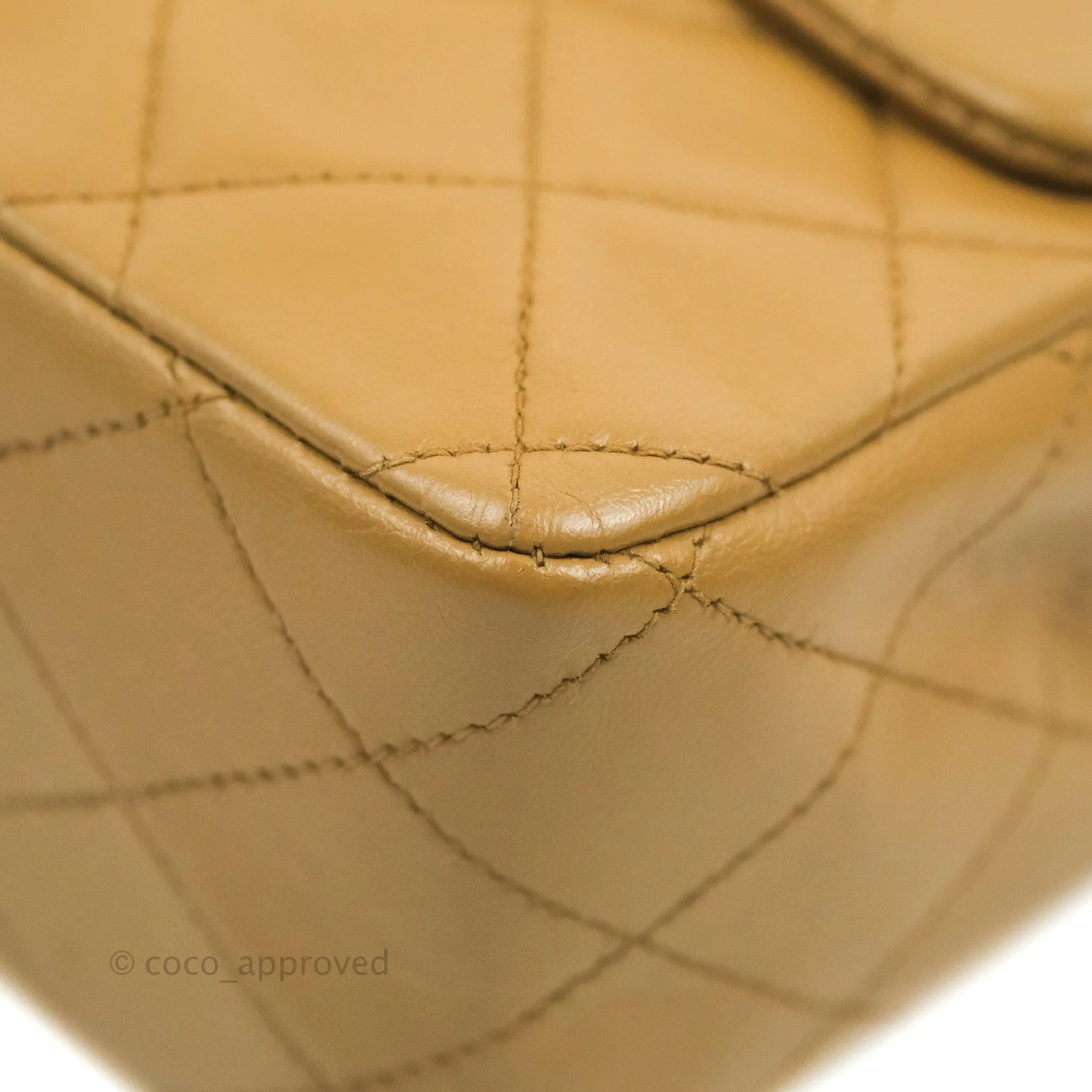 Chanel Vintage Classic M/L Medium Double Flap Bag Dark Beige Lambskin 24K Gold Hardware