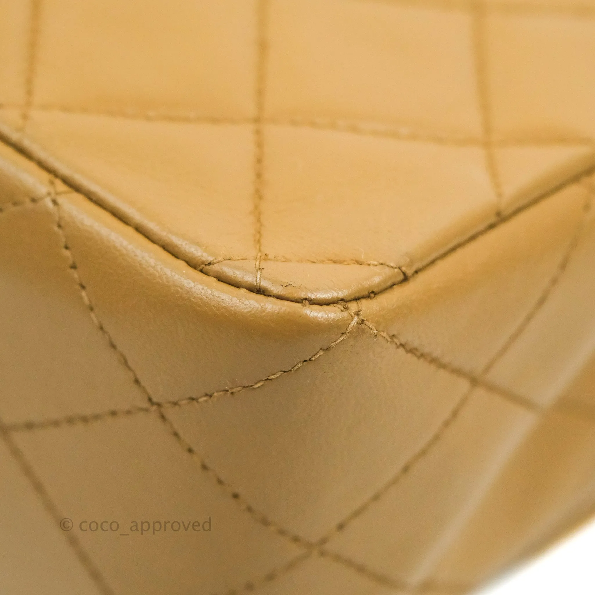 Chanel Vintage Classic M/L Medium Double Flap Bag Dark Beige Lambskin 24K Gold Hardware